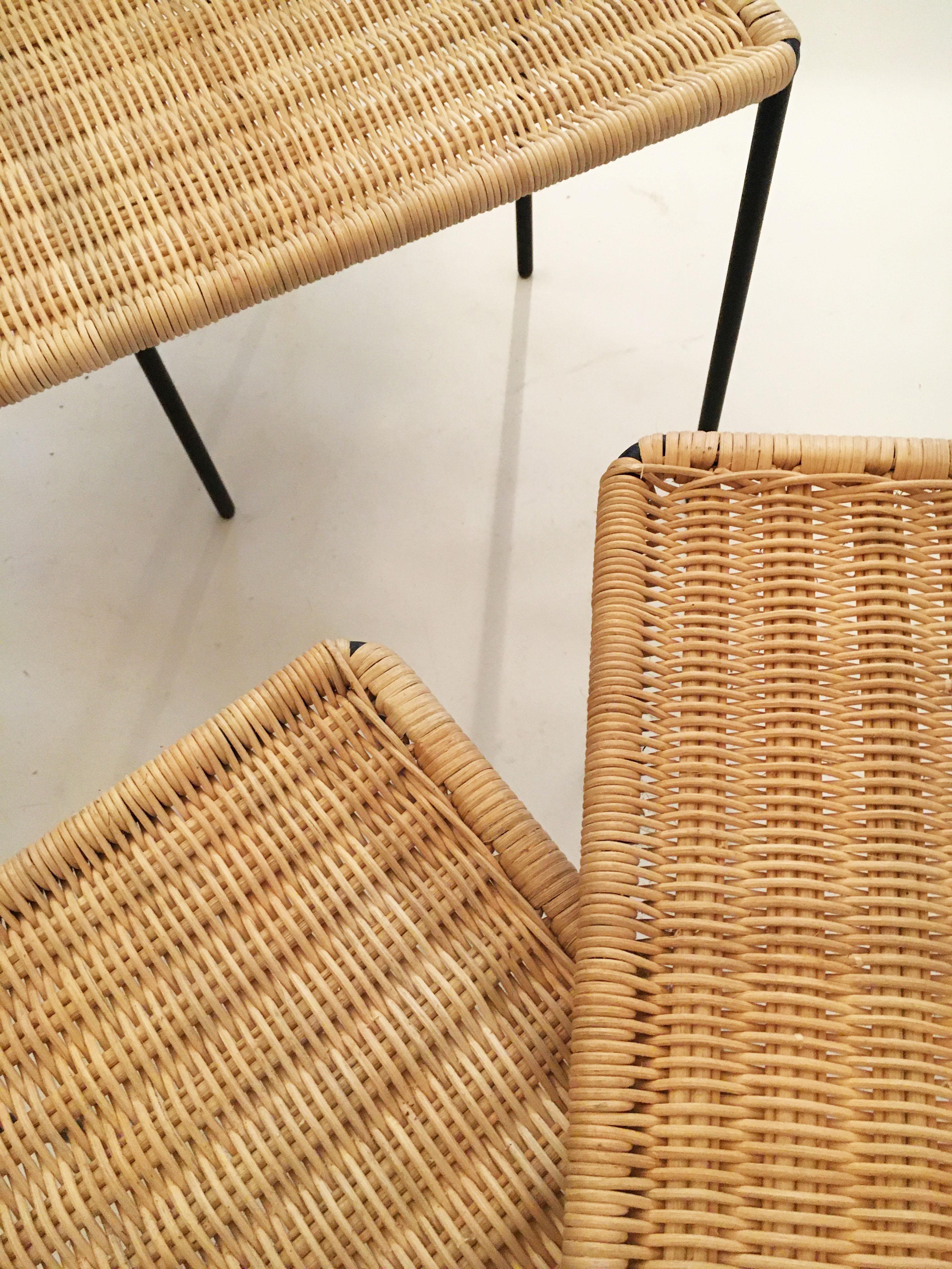 Carl Auböck II Woven Wicker Table Collection, Set of Four, circa 1950 8
