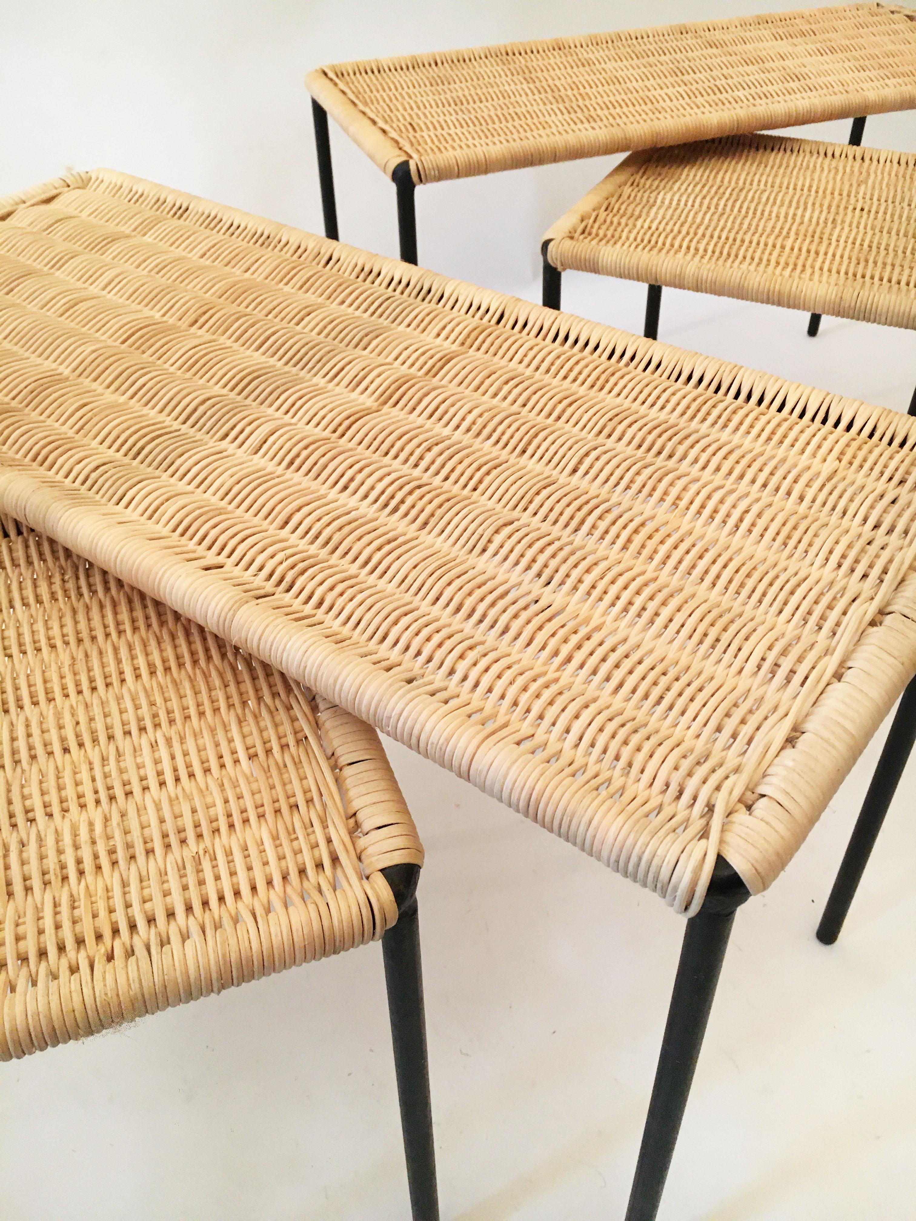 Carl Auböck II Woven Wicker Table Collection, Set of Four, circa 1950 9