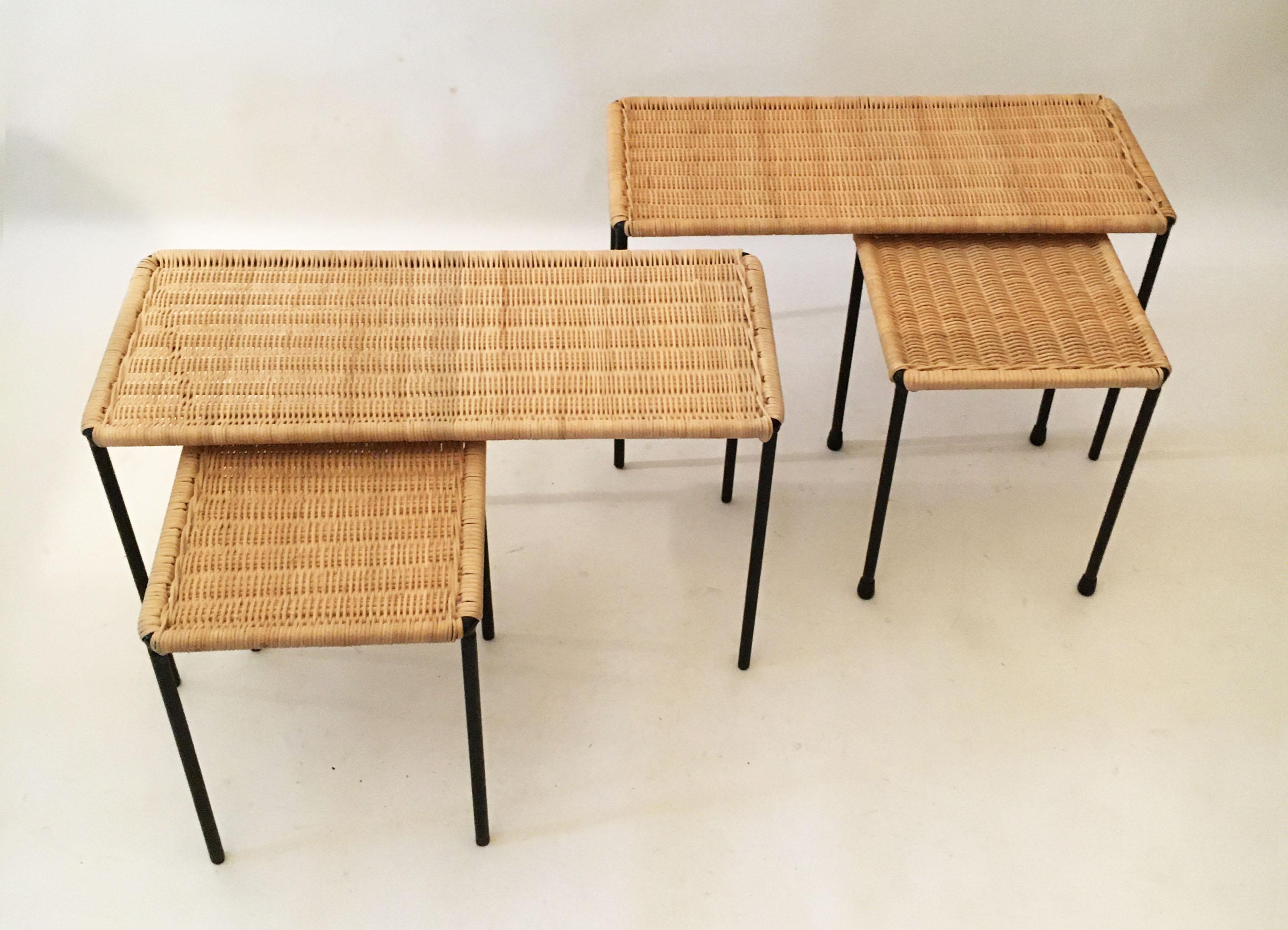 Carl Auböck II Woven Wicker Table Collection, Set of Four, circa 1950 1