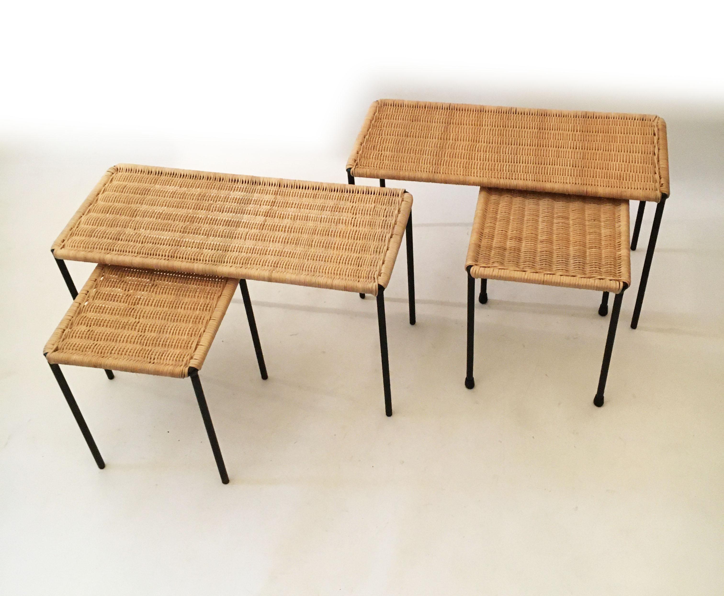 Carl Auböck II Woven Wicker Table Collection, Set of Four, circa 1950 2