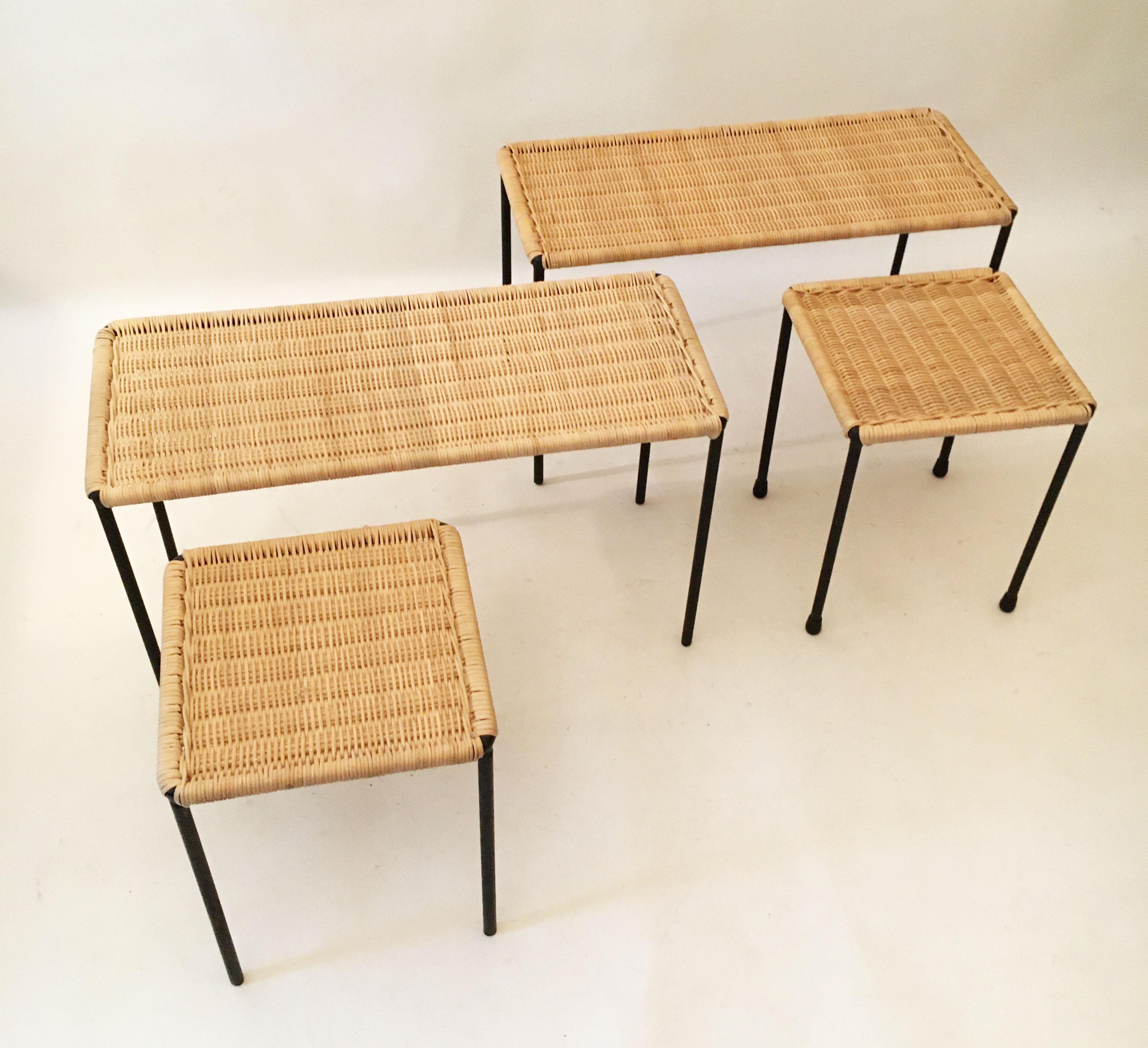 Carl Auböck II Woven Wicker Table Collection, Set of Four, circa 1950 3