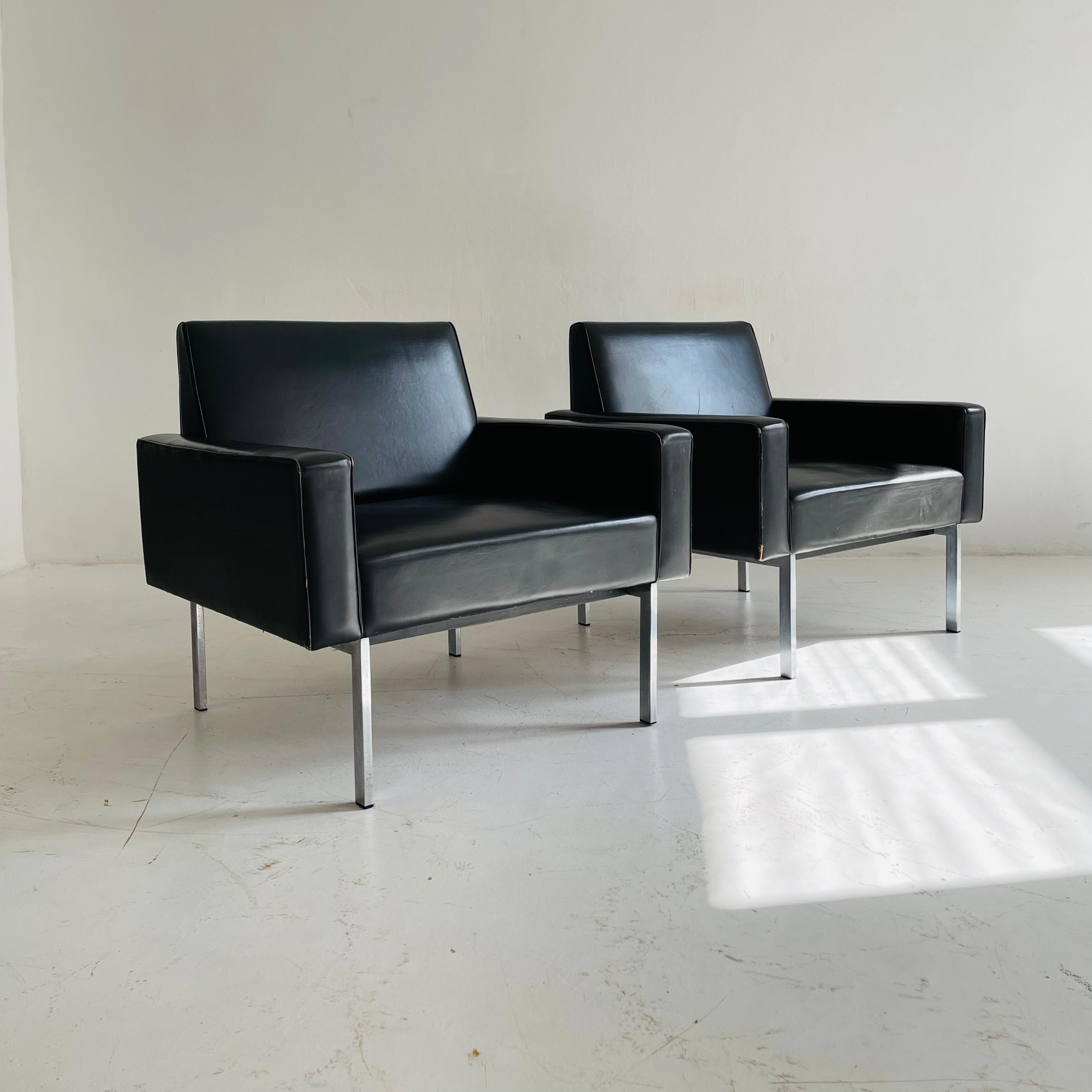 Austrian Patinated Leather Arm Lounge Chairs, Austria, 1960s For Sale