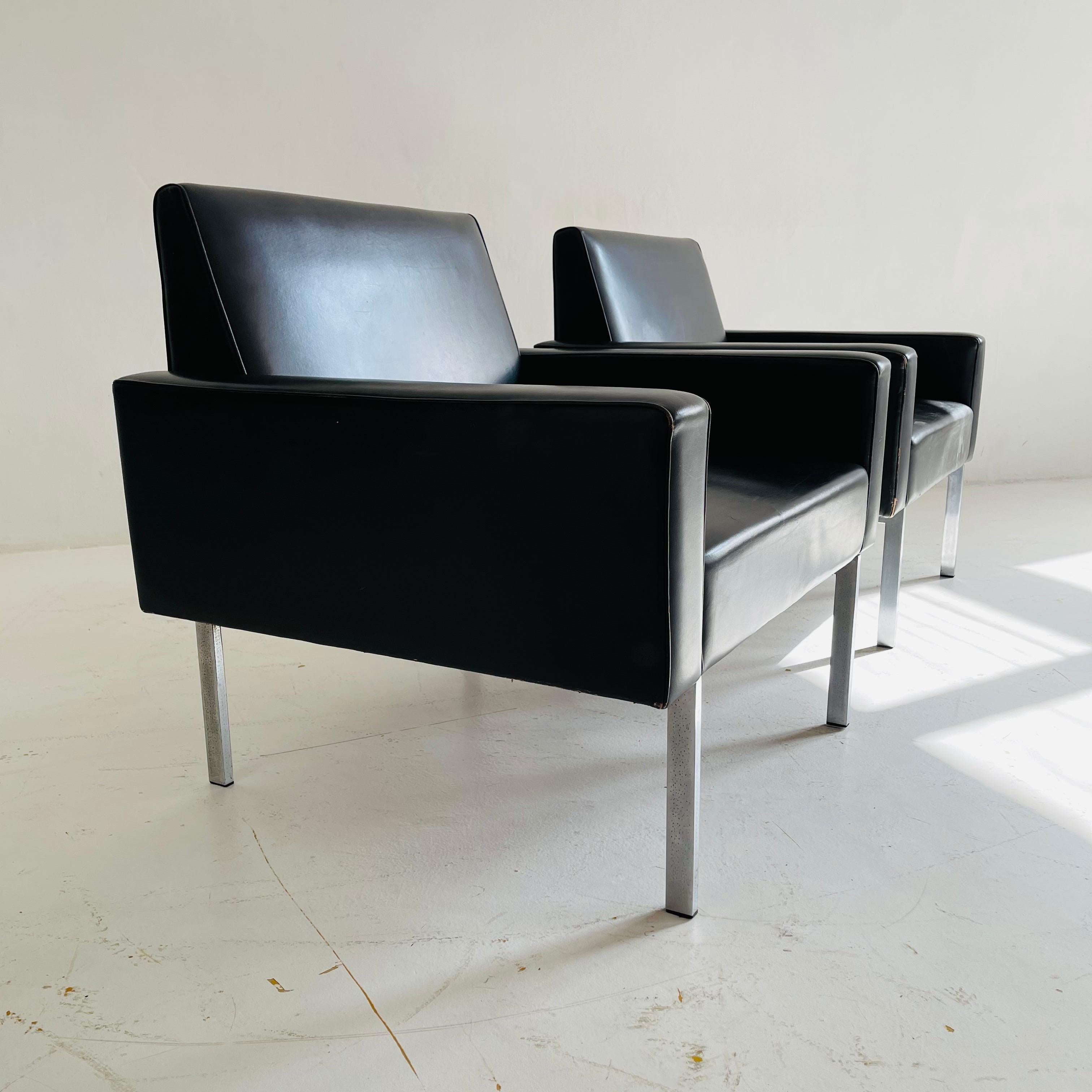 Mid-20th Century Patinated Leather Arm Lounge Chairs, Austria, 1960s For Sale