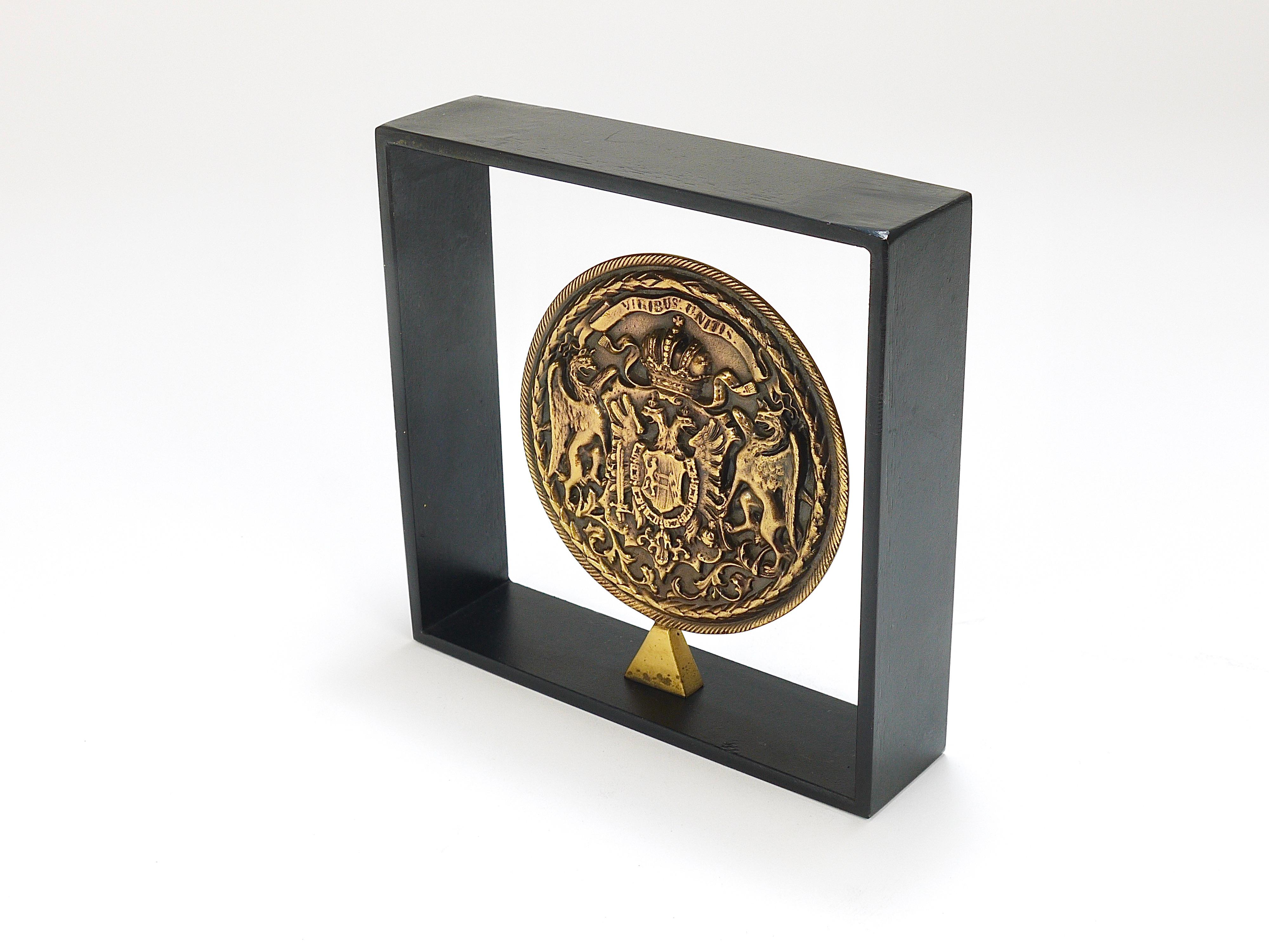 Carl Aubock Iron & Brass Coin Medal Midcentury Bookend, Austria, 1970s For Sale 3