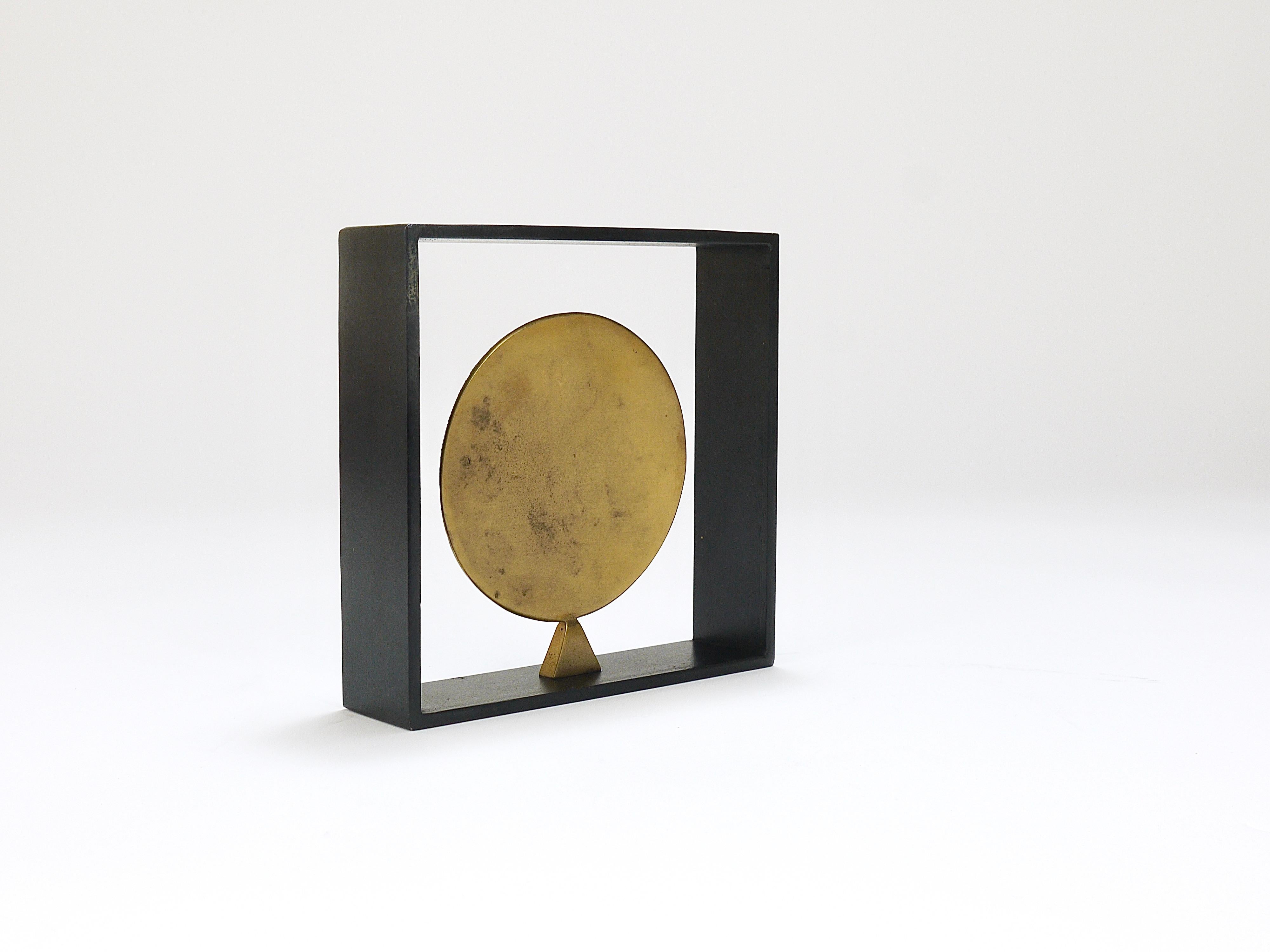 Carl Aubock Iron & Brass Coin Medal Midcentury Bookend, Austria, 1970s For Sale 7