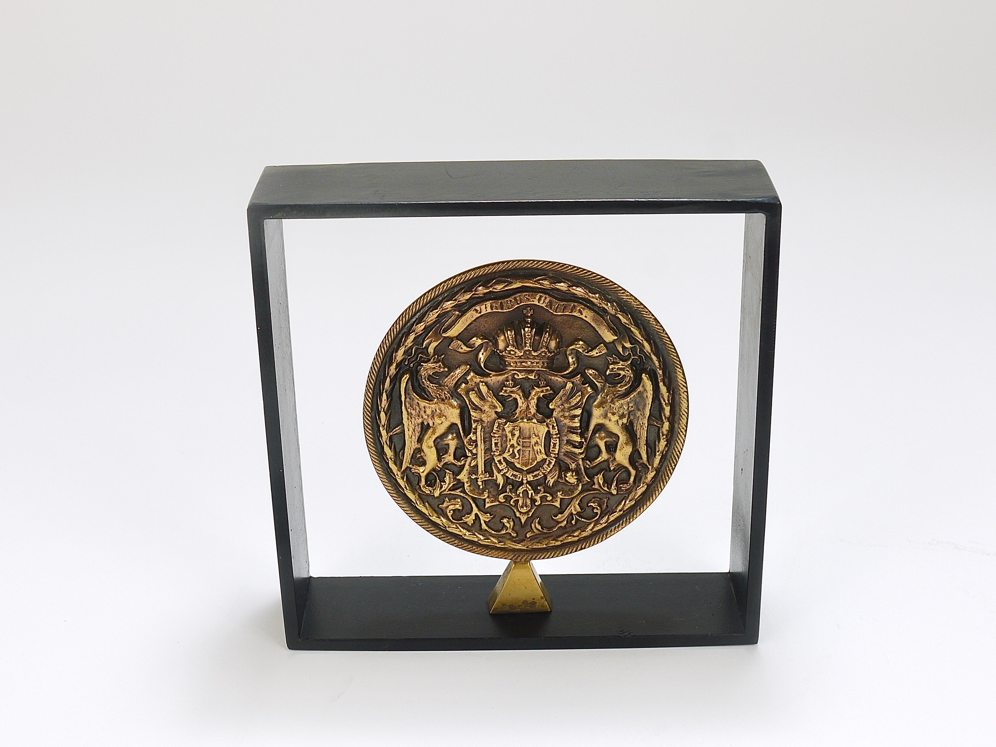 Carl Aubock Iron & Brass Coin Medal Midcentury Bookend, Austria, 1970s For Sale 10