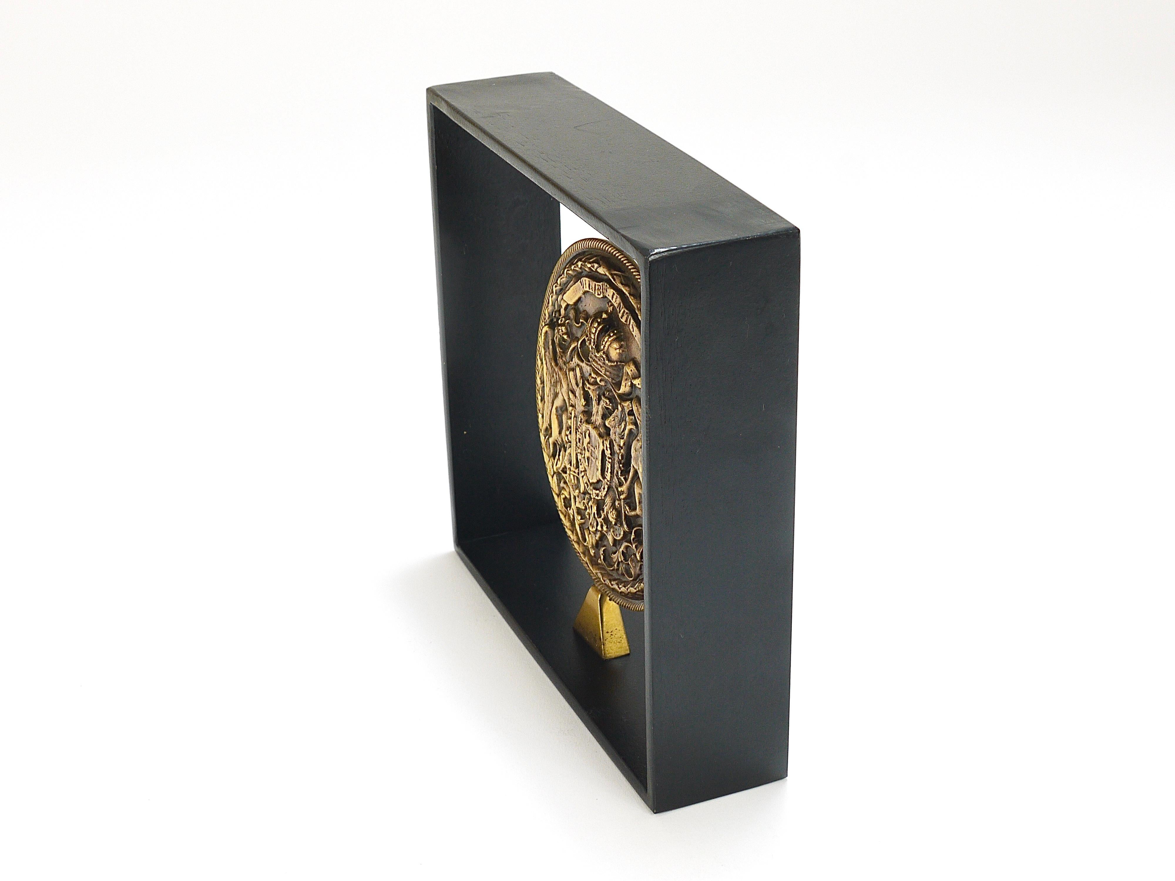 Carl Aubock Iron & Brass Coin Medal Midcentury Bookend, Austria, 1970s For Sale 11
