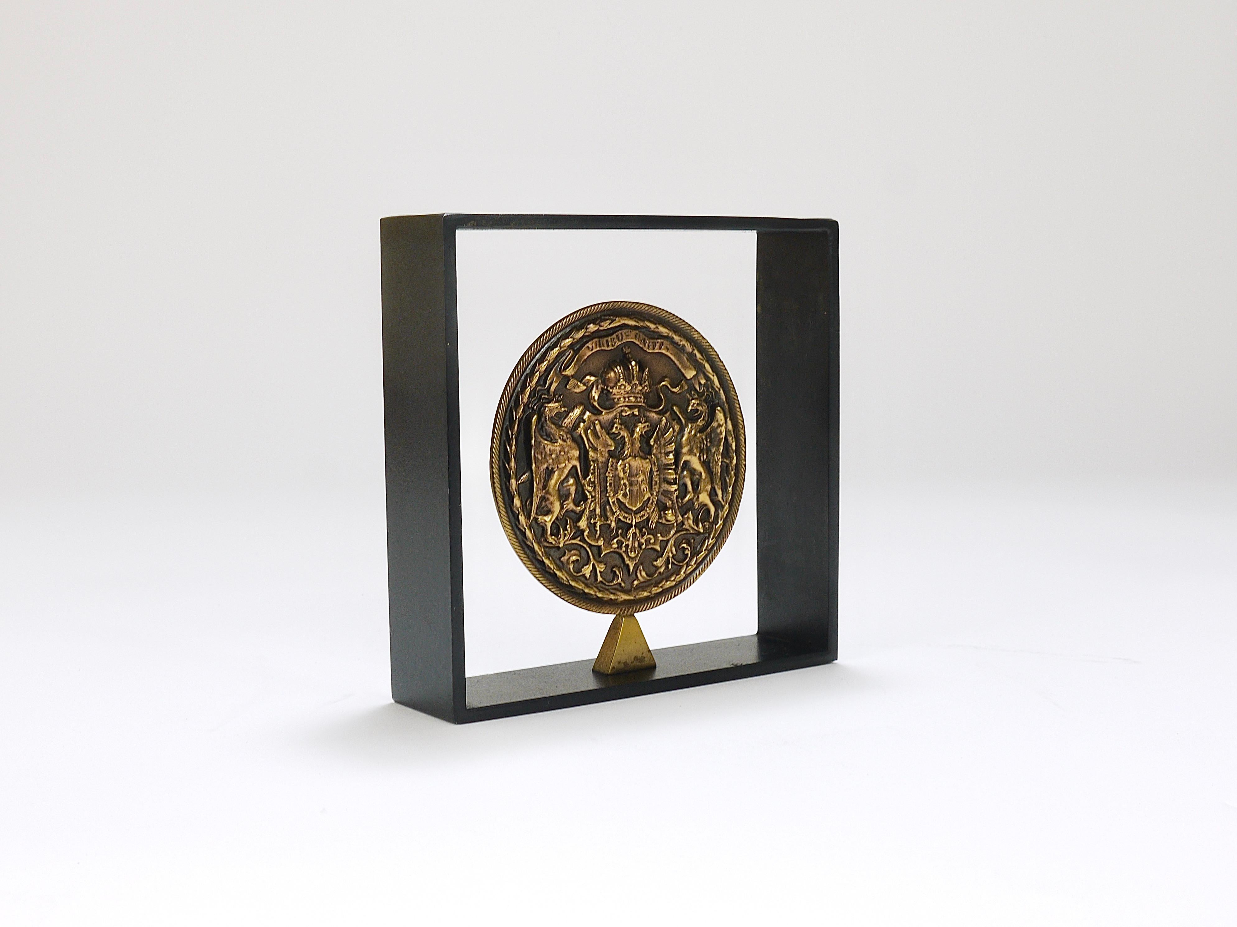 Austrian Carl Aubock Iron & Brass Coin Medal Midcentury Bookend, Austria, 1970s For Sale