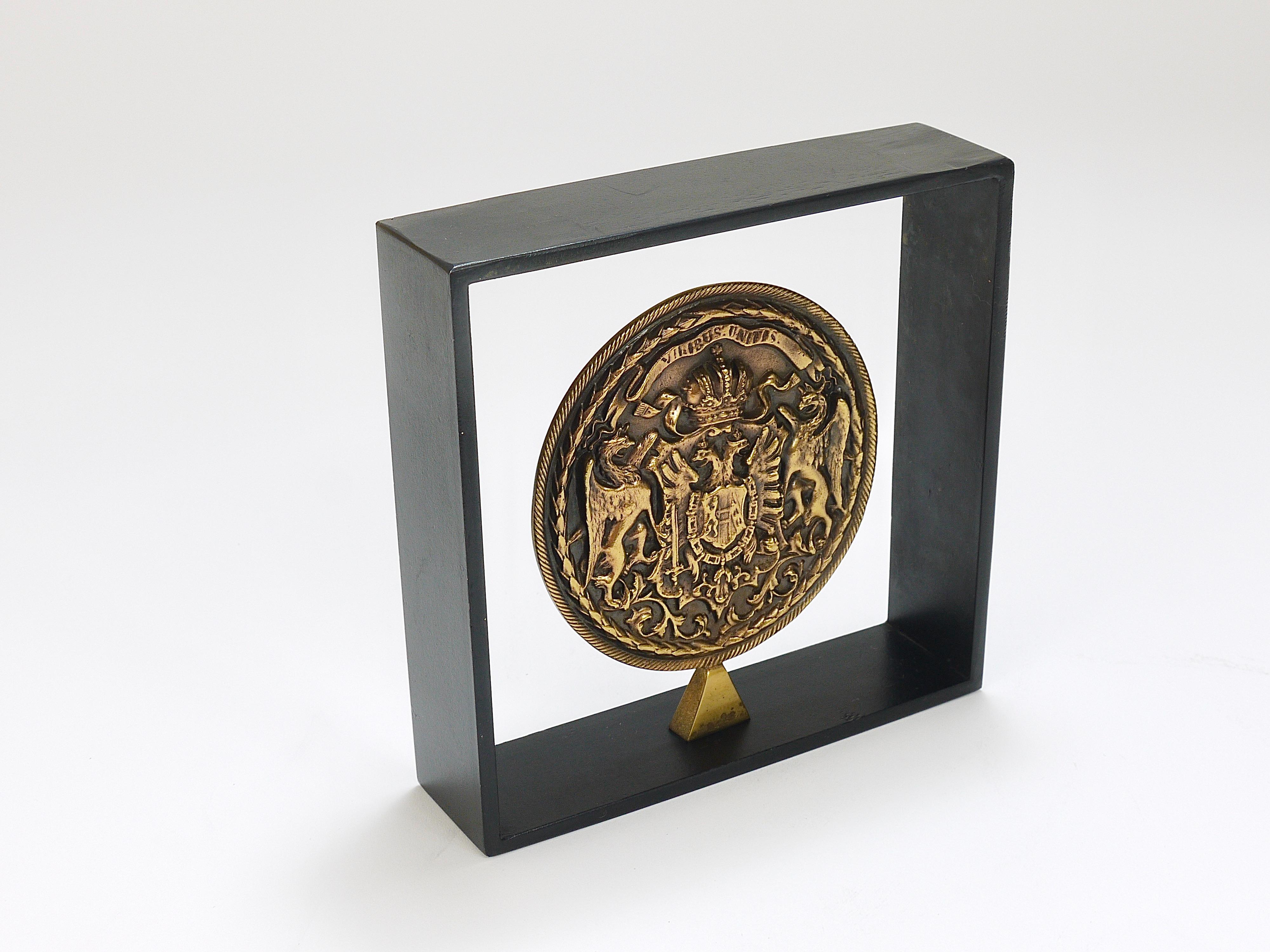 Carl Aubock Iron & Brass Coin Medal Midcentury Bookend, Austria, 1970s For Sale 1