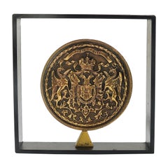 Carl Aubock Iron & Brass Coin Medal Midcentury Bookend, Austria, 1970s