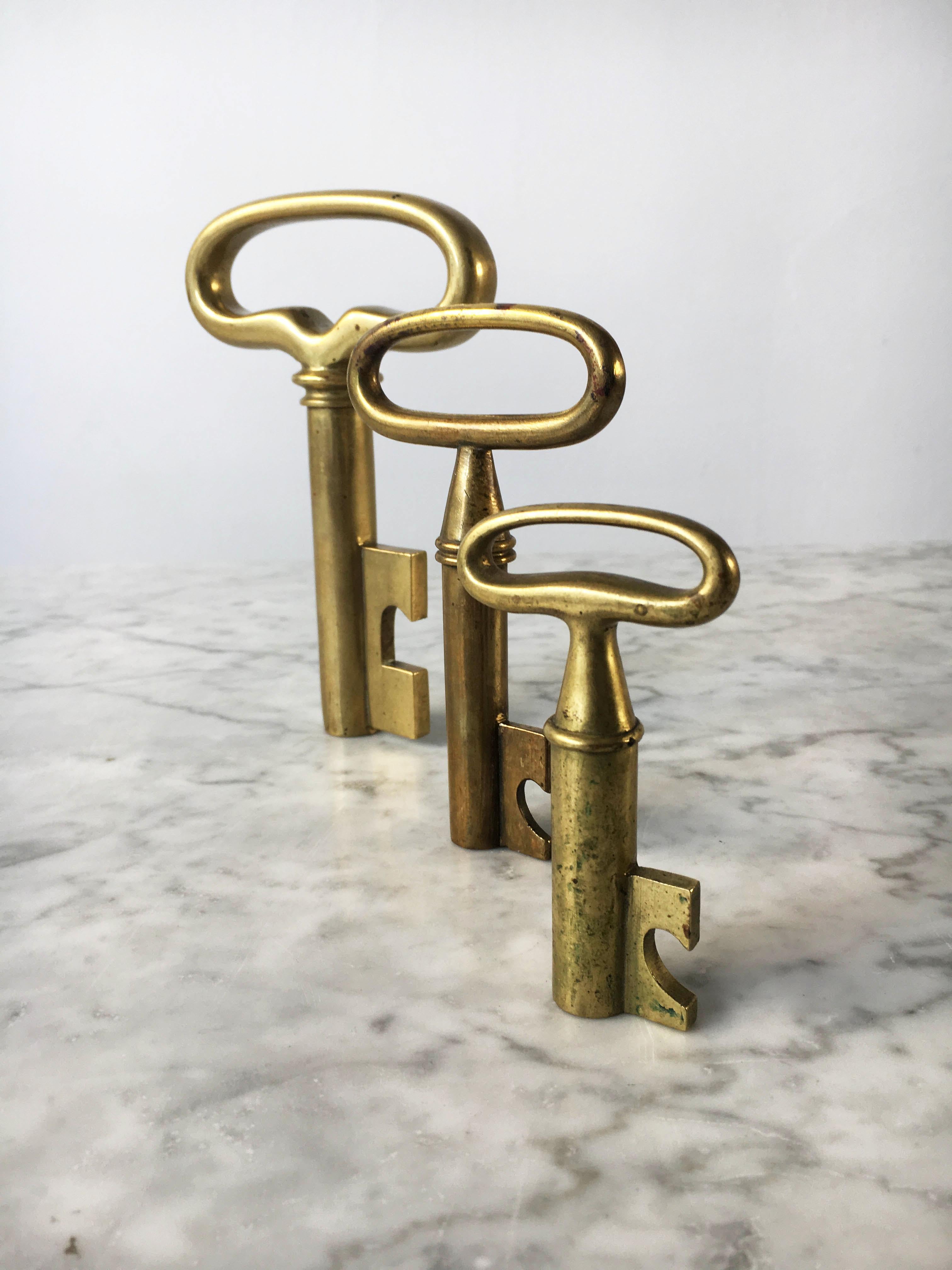 Brass Carl Auböck Key Corkscrew Collection, Group of Three S/ML/XL, Austria, 1950s