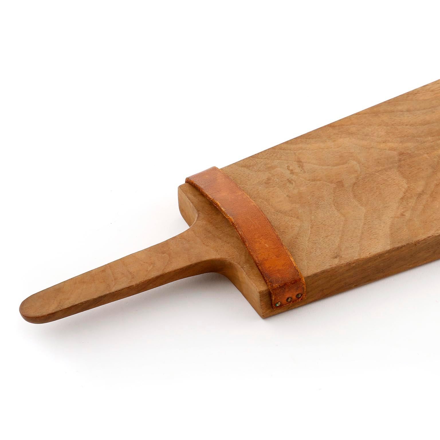 Mid-20th Century Carl Auböck Knife Cutting Chopping Board, Wood Wicker Stainless Steel, 1950s For Sale