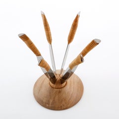 Carl Auböck Knife Holder, Wood Wicker Cork Stainless Steel, Austria, 1950s