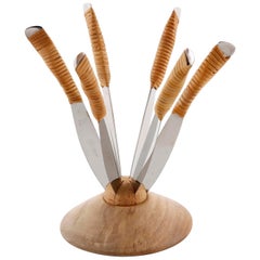 Carl Auböck Knife Holder, Wood Wicker Cork Stainless Steel, Austria, 1950s