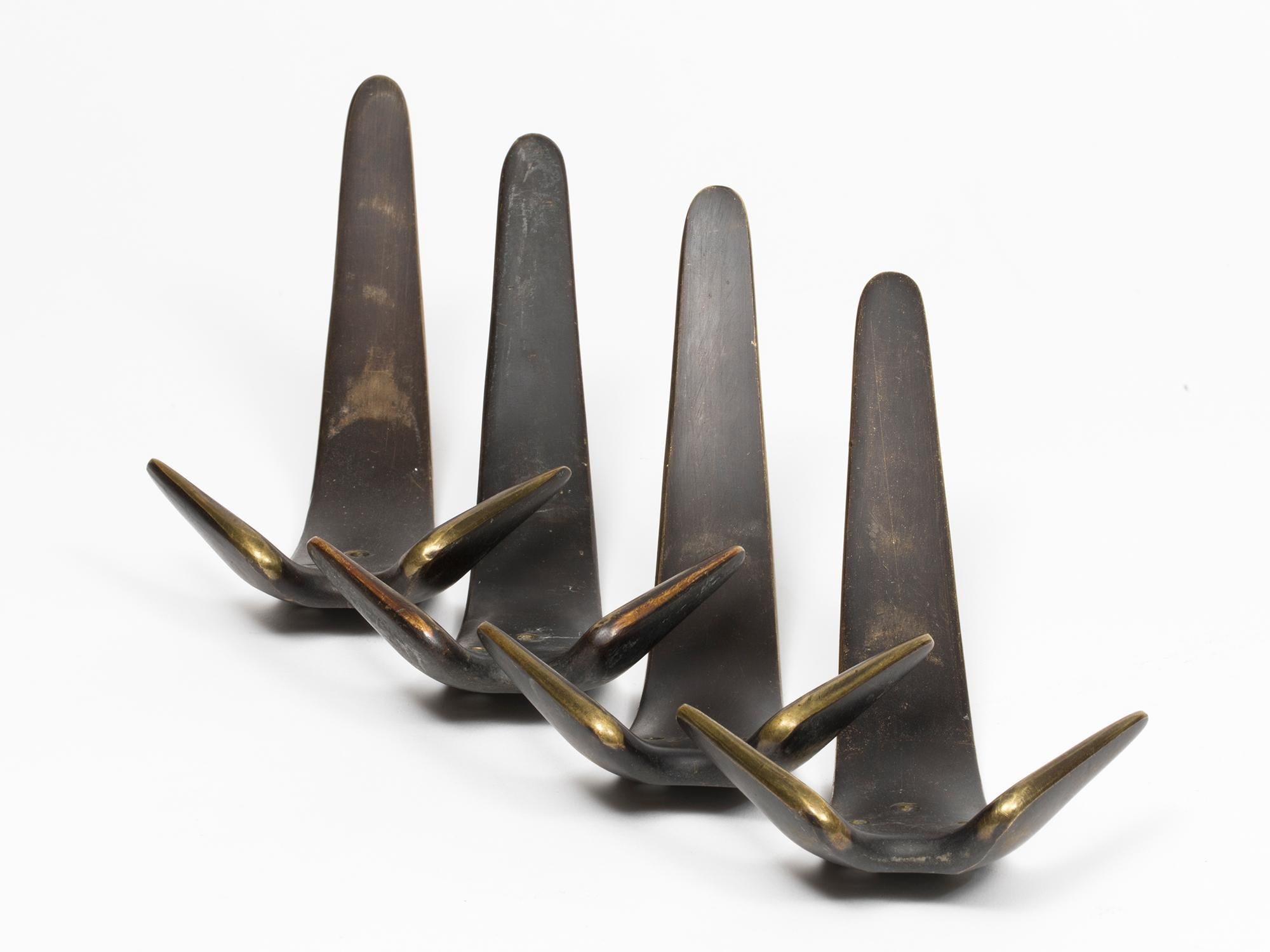 Austrian Carl Auböck Large Brass Wall Hooks