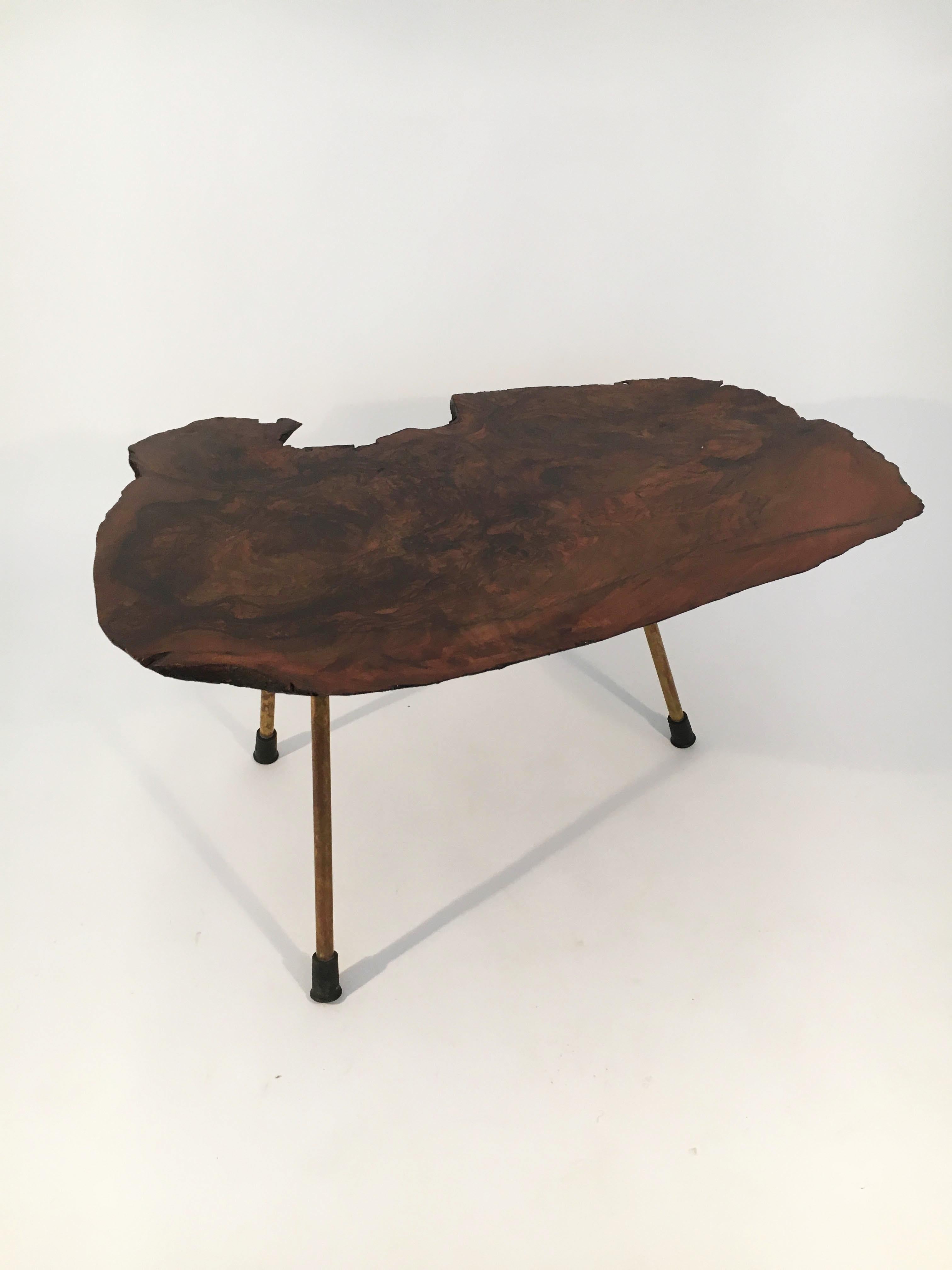 Brass Carl Auböck Original Large Walnut Tree Trunk Table 'Model No. 1' Austria 1950s