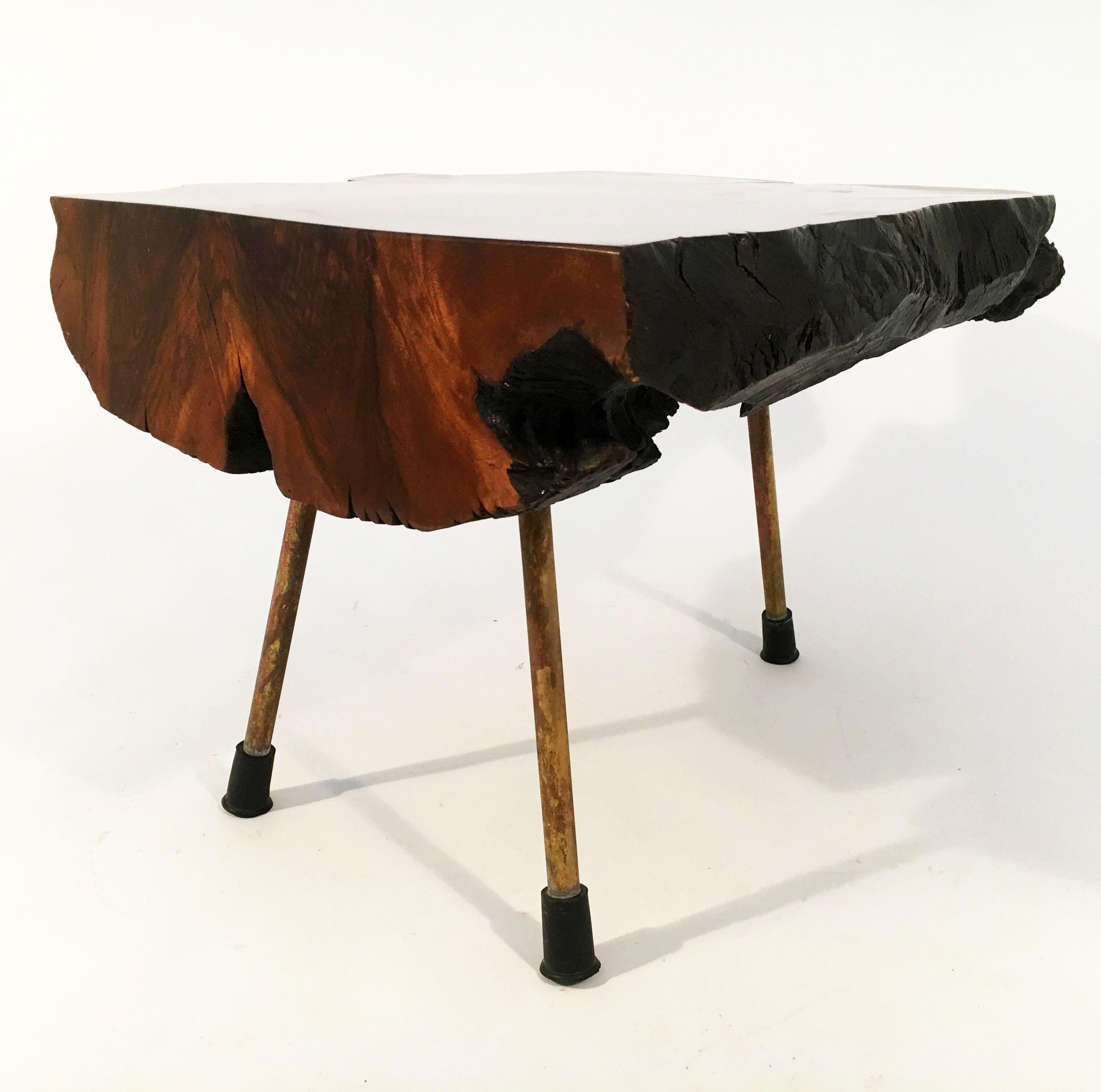 Carl Auböck II Original Large Walnut Tree Trunk Table 'Model No. 3' Austria, 1950s. Signed on the brass feet: Auböck. Each leg is numbered and the corresponding number is embossed into the slab of walnut tree trunk. A truly spectacular and massive