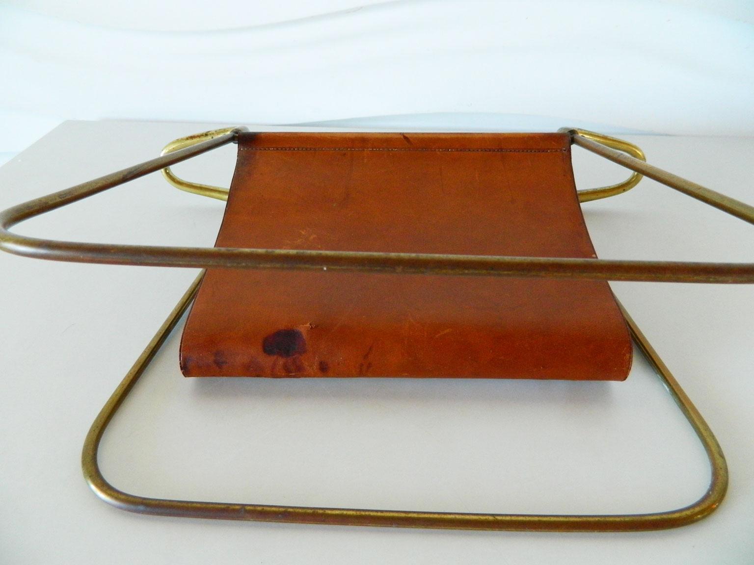Carl Auböck Leather and Brass Magazine Holder For Sale 1