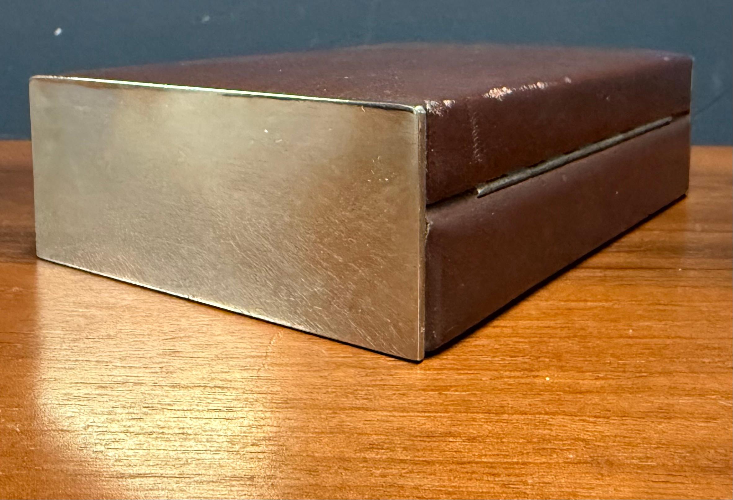 Mid-Century Modern carl auböck leather and chrome box. For Sale