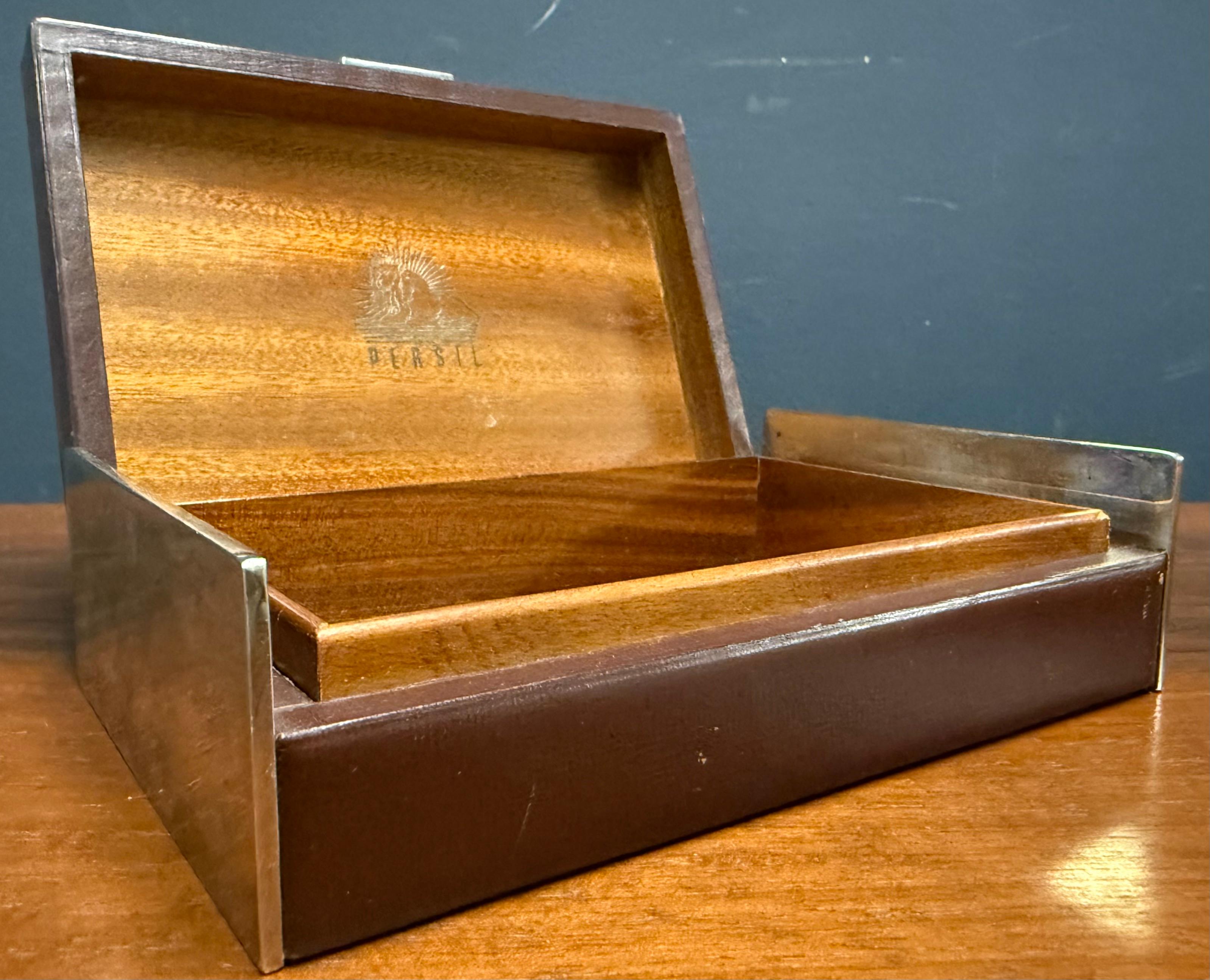 Mid-20th Century carl auböck leather and chrome box. For Sale
