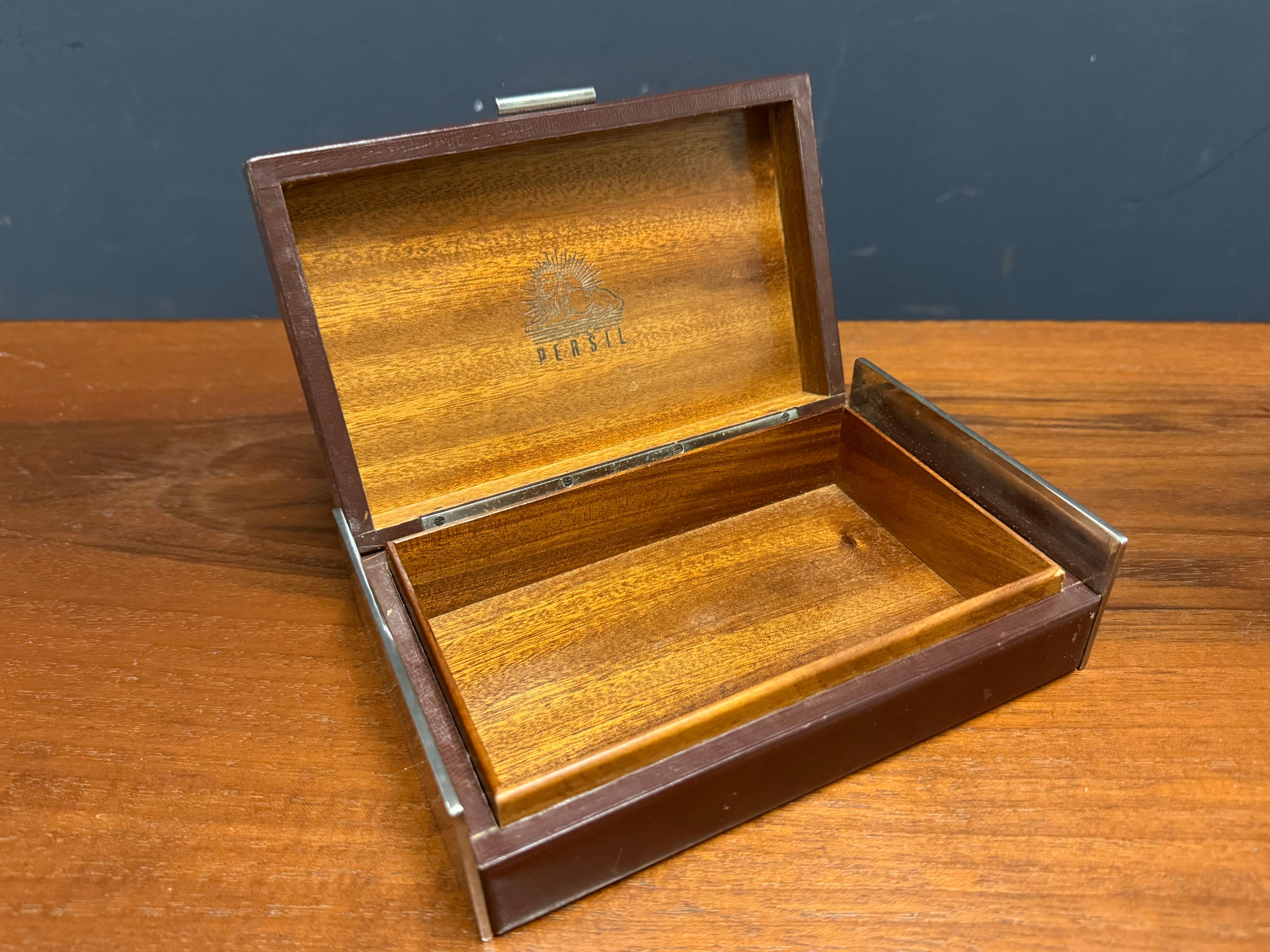 Metal carl auböck leather and chrome box. For Sale