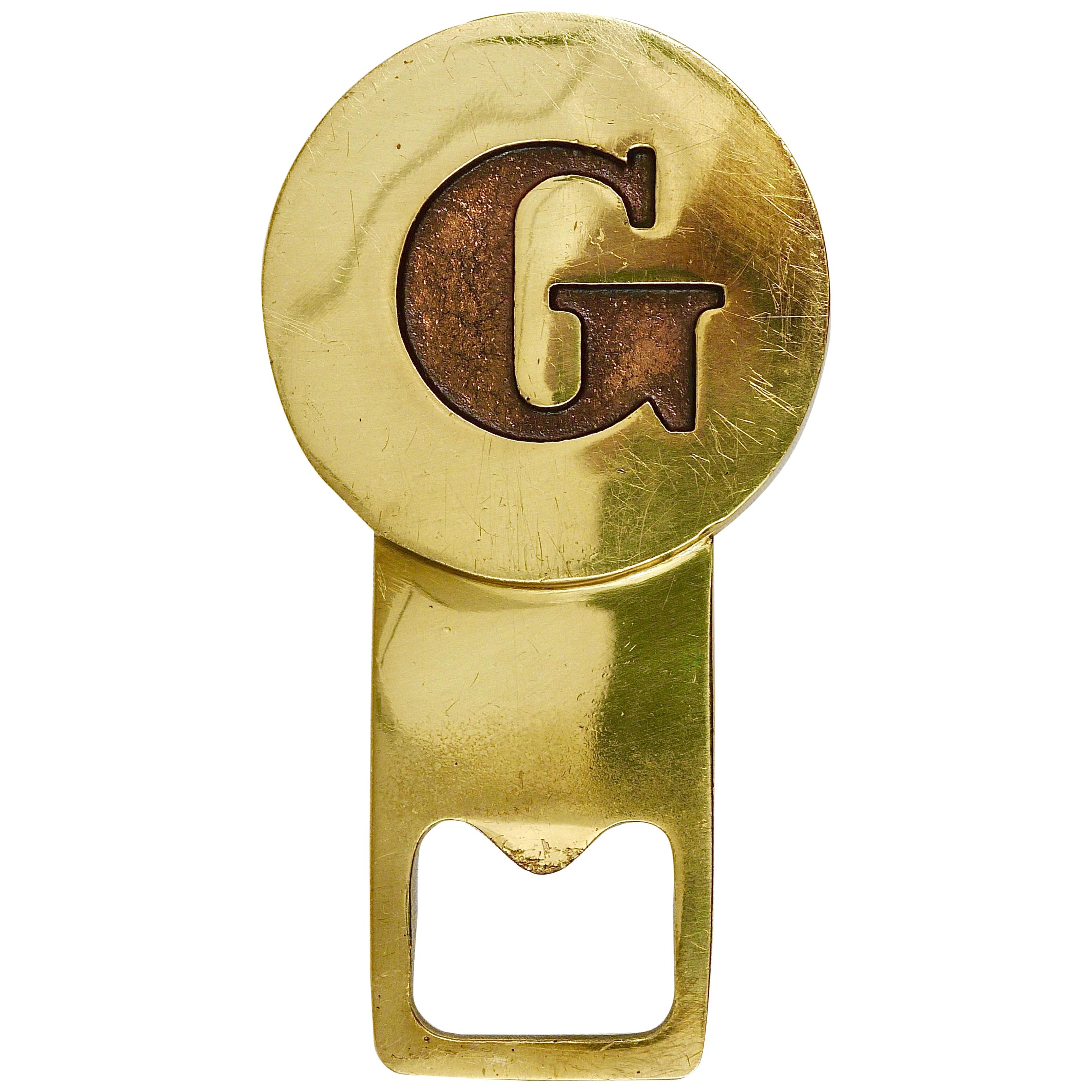 Carl Auböck Letter "G" Initials Brass Bottle Opener, Austria, 1960s