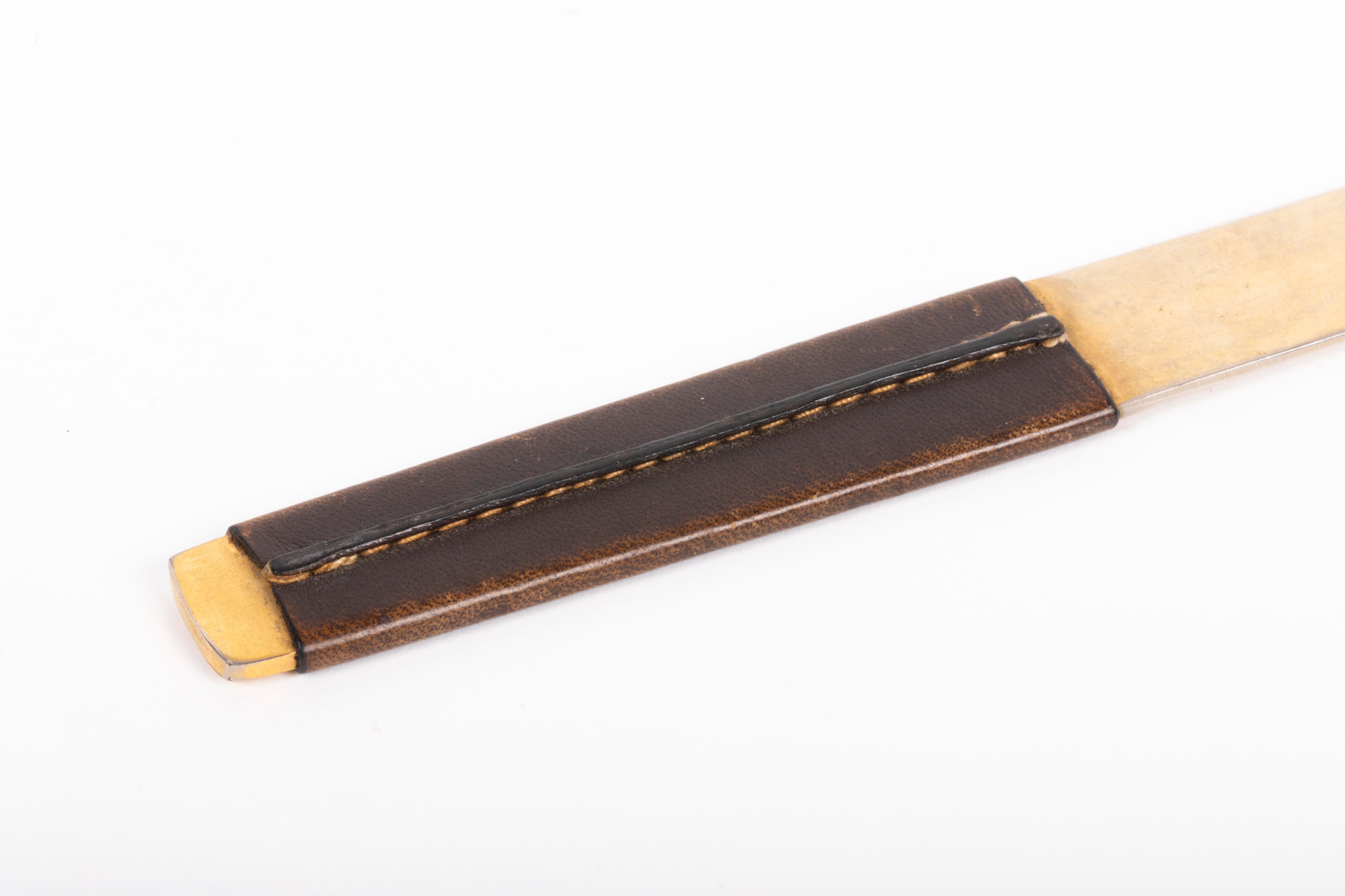 Mid-Century Modern Carl Auböck Letter Opener in Leather and Brass, Austria 1960s For Sale