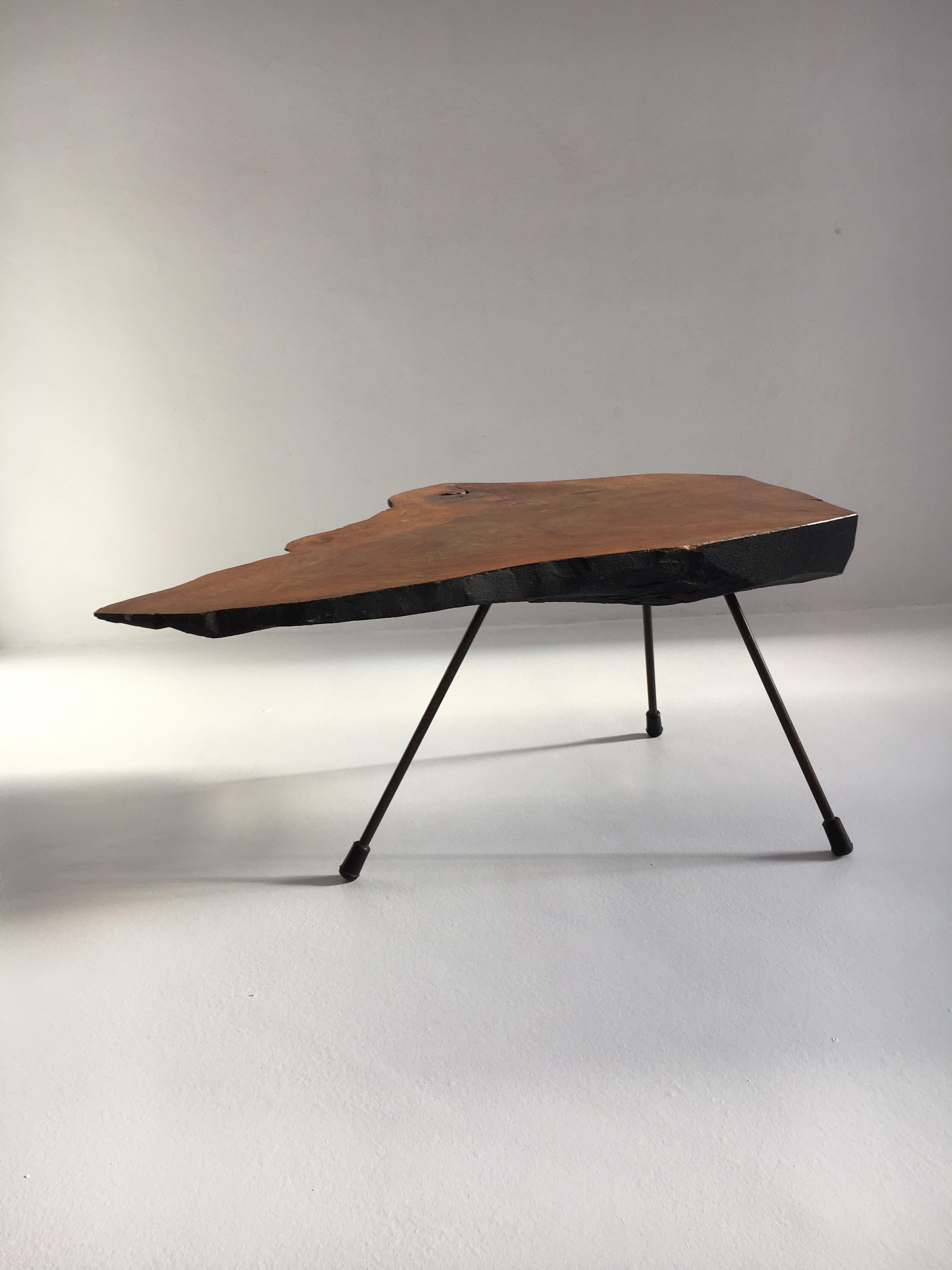 Carl Auböck live edge tree trunk table, Austria, 1950s. Signed Auböck.