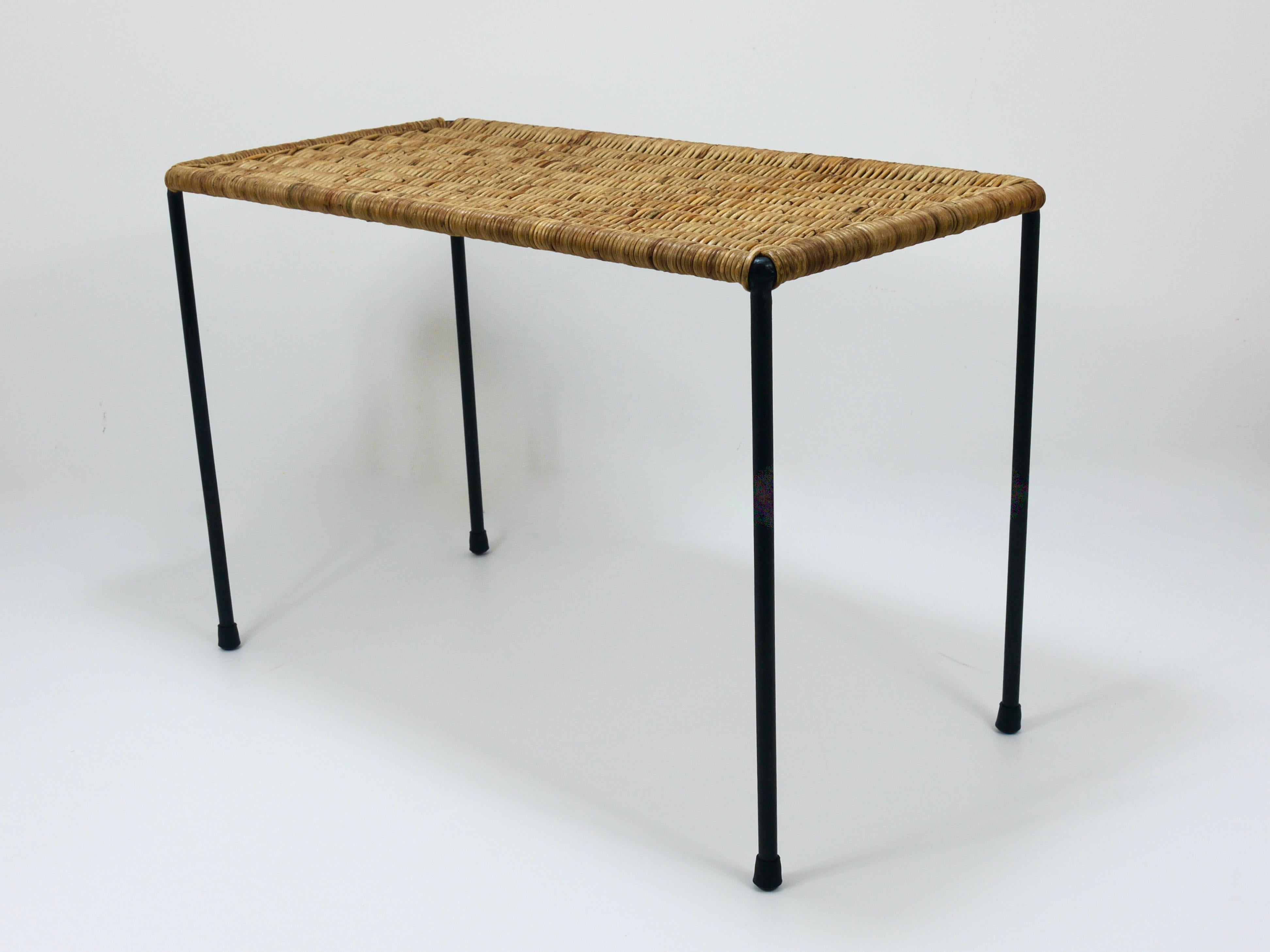 20th Century Carl Aubock Long Side Table, Flower Bench, Rattan, Wicker, Austria, 1950s For Sale
