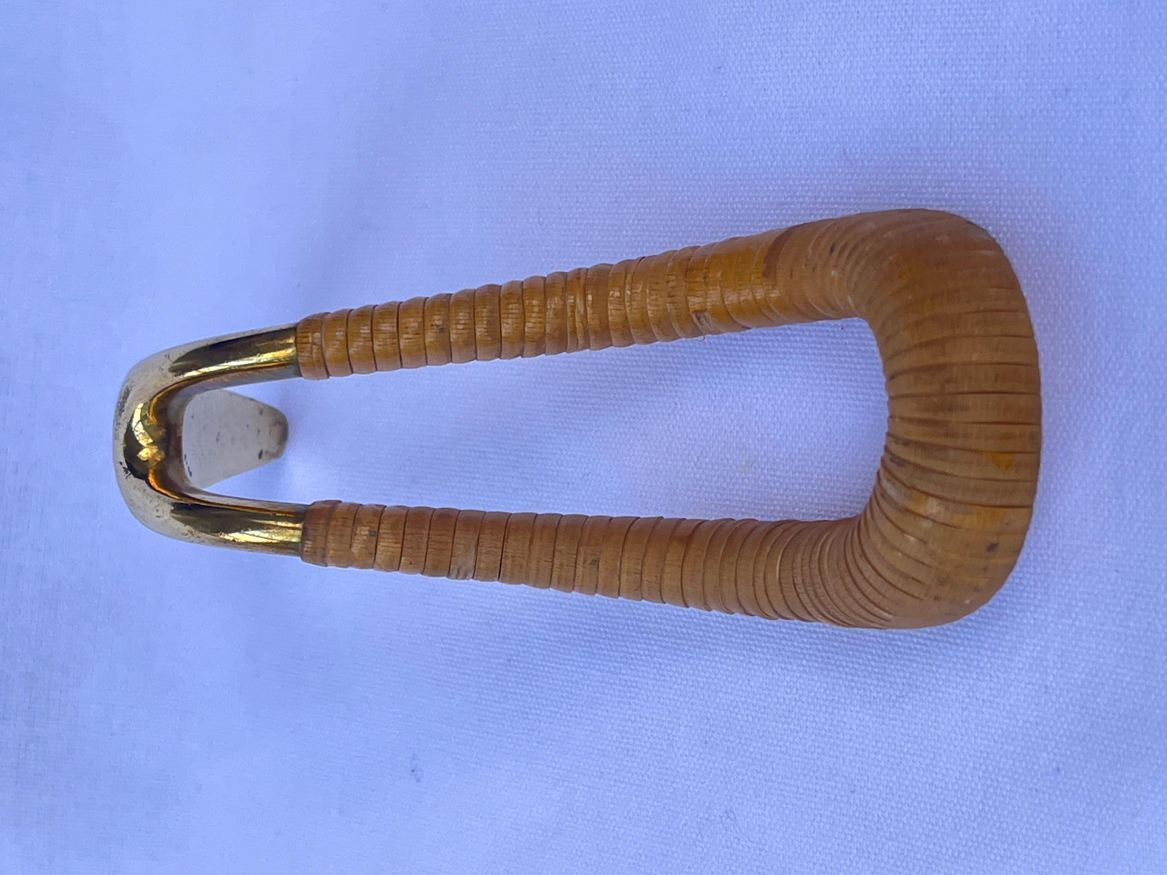 Carl Aubock Made Austria Rattan Wrapped Brass Pipe Rest Desk Accessory Vintage For Sale 4