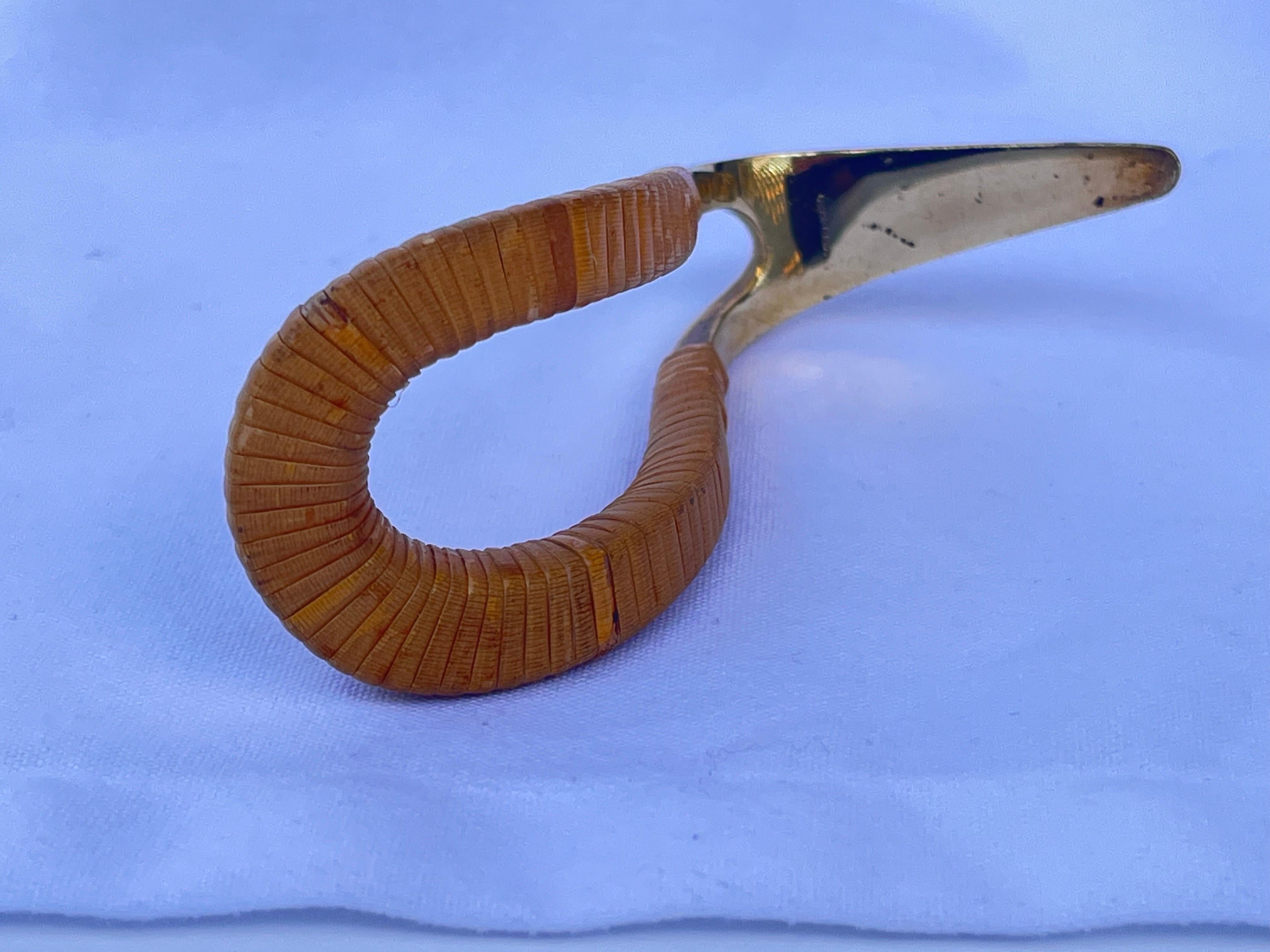 Carl Aubock Made Austria Rattan Wrapped Brass Pipe Rest Desk Accessory Vintage In Good Condition For Sale In Atlanta, GA