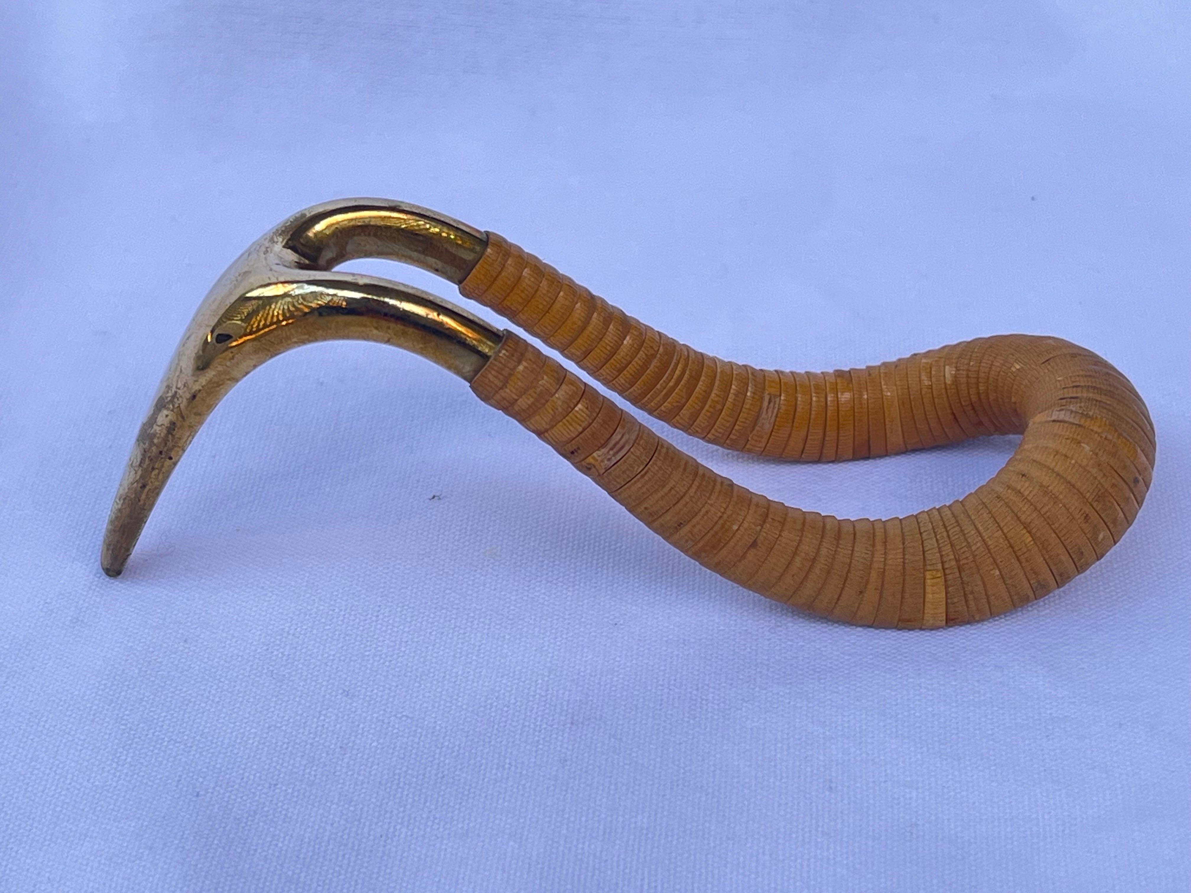 Carl Aubock Made Austria Rattan Wrapped Brass Pipe Rest Desk Accessory Vintage For Sale 2
