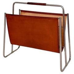 Carl Auböck Magazine Rack in Leather and Nickel Aubock Vienna 1950s