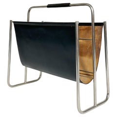 Carl Auböck Magazine Rack in Leather and Nickel Aubock Vienna 1950s