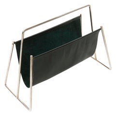 Vintage Carl Auböck Magazine Rack, Leather Nickel, 1950s