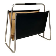 Carl Auböck Magazine Rack Nickel & Black Leather Workshop Austria 1950s