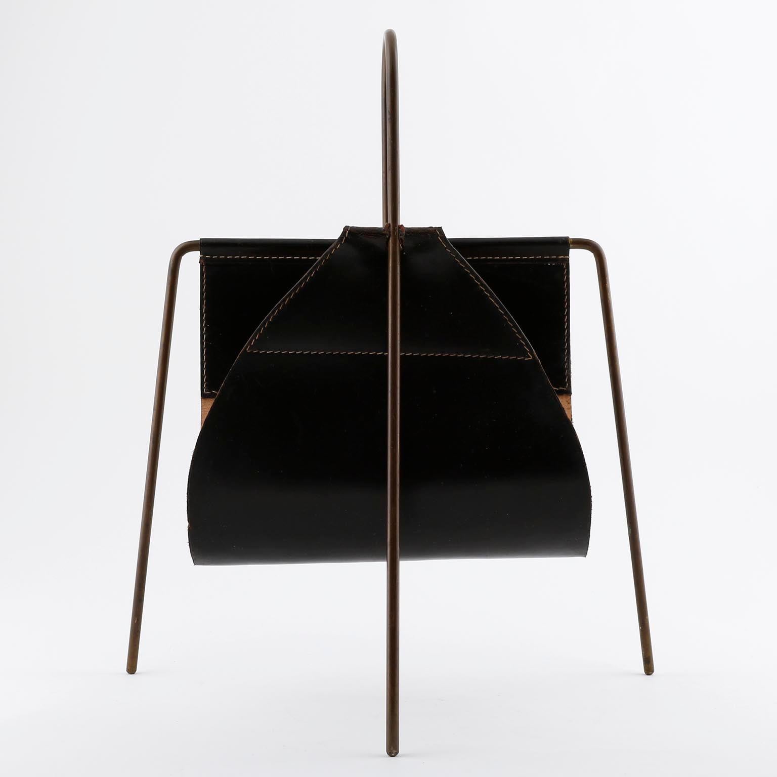 Austrian Carl Auböck Magazine Rack No. 4102, Patinated Brass Leather, 1950 For Sale