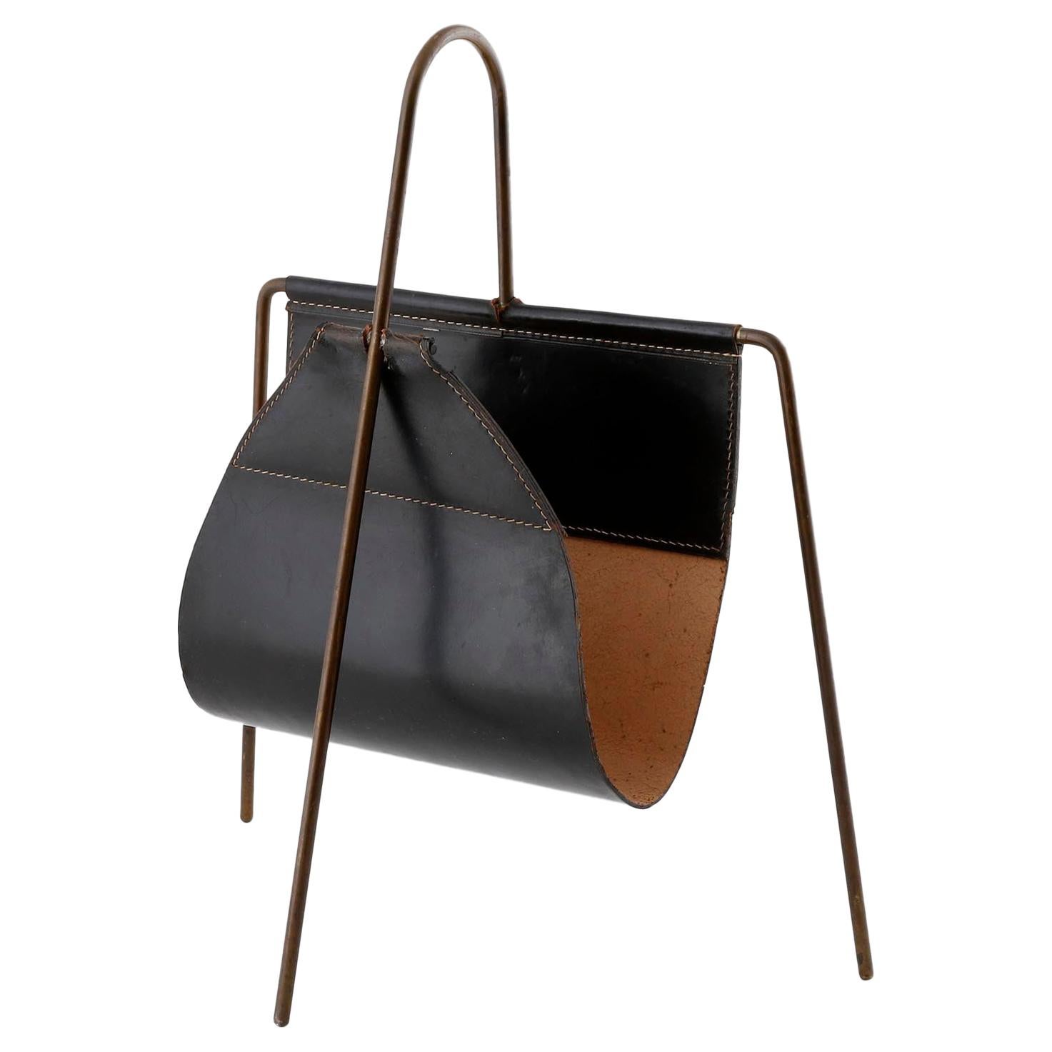 Carl Auböck Magazine Rack No. 4102, Patinated Brass Leather, 1950