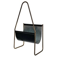 Carl Auböck Magazine Rack Stand Holder Brass & Leather 1950s