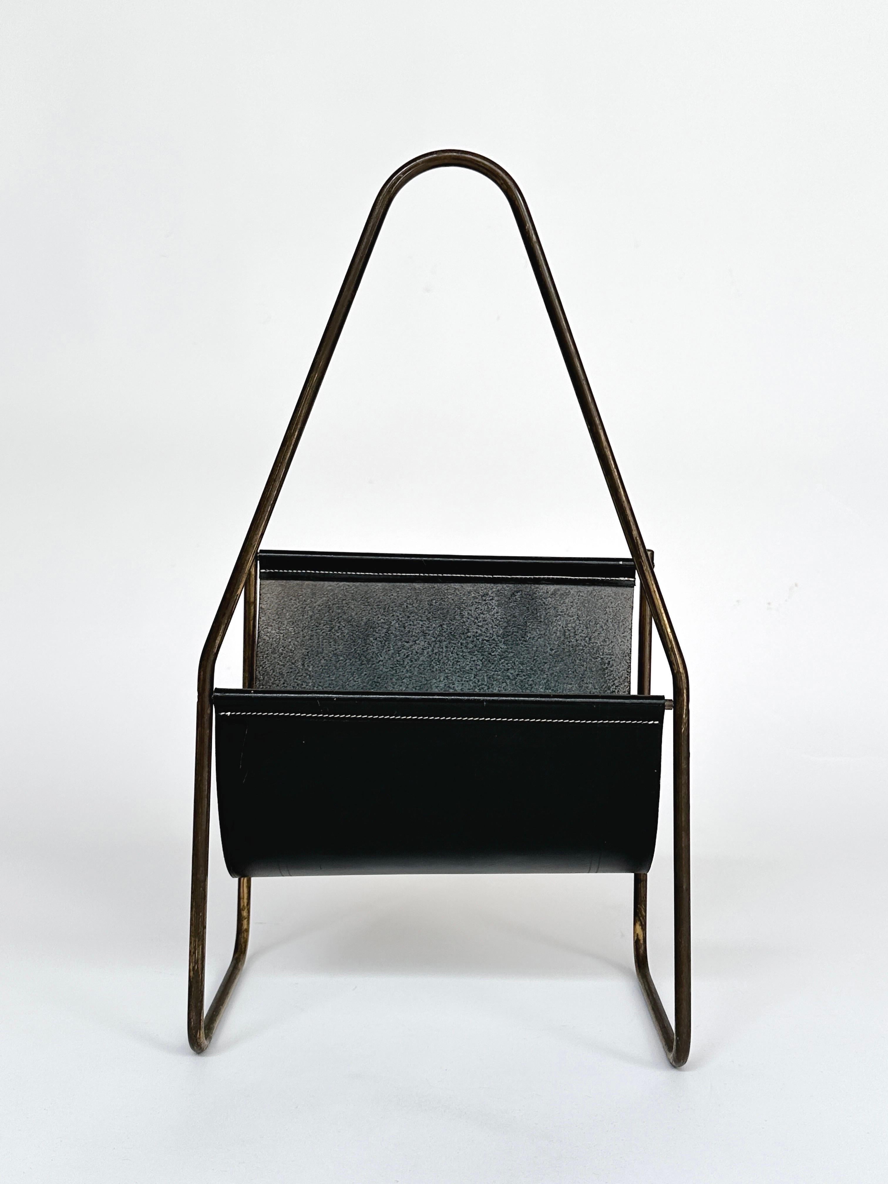 Austriaco Carl Auböck Portariviste Portaoggetti Ottone e Pelle 1950s in vendita