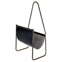 Carl Auböck Magazine Rack Stand Holder Brass & Leather 1950s