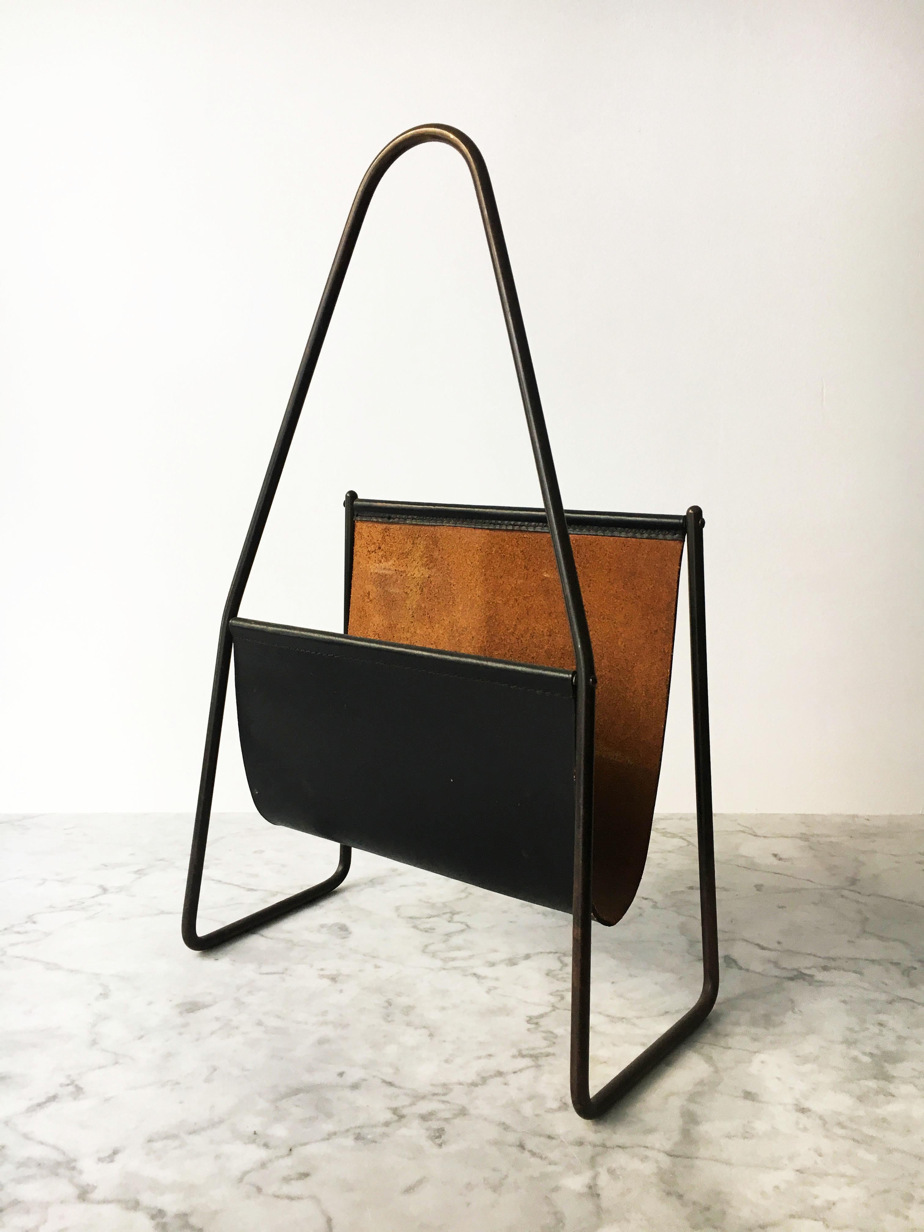 Leather Carl Auböck Magazine Stand Collection, Group of Four, Austria, 1950s For Sale