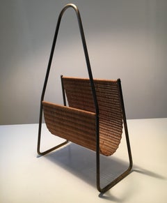 Carl Auböck II Vintage Magazine Stand, Rattan Brass, Austria, 1950s