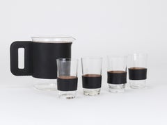 Carl Auböck Martini Set Black Leather Pitcher & Glasses, Austria, 1950s