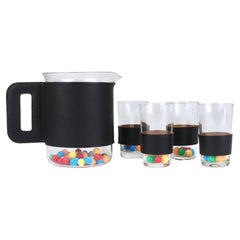Carl Auböck Martini Set Black Leather Pitcher & Glasses, Austria, 1950s