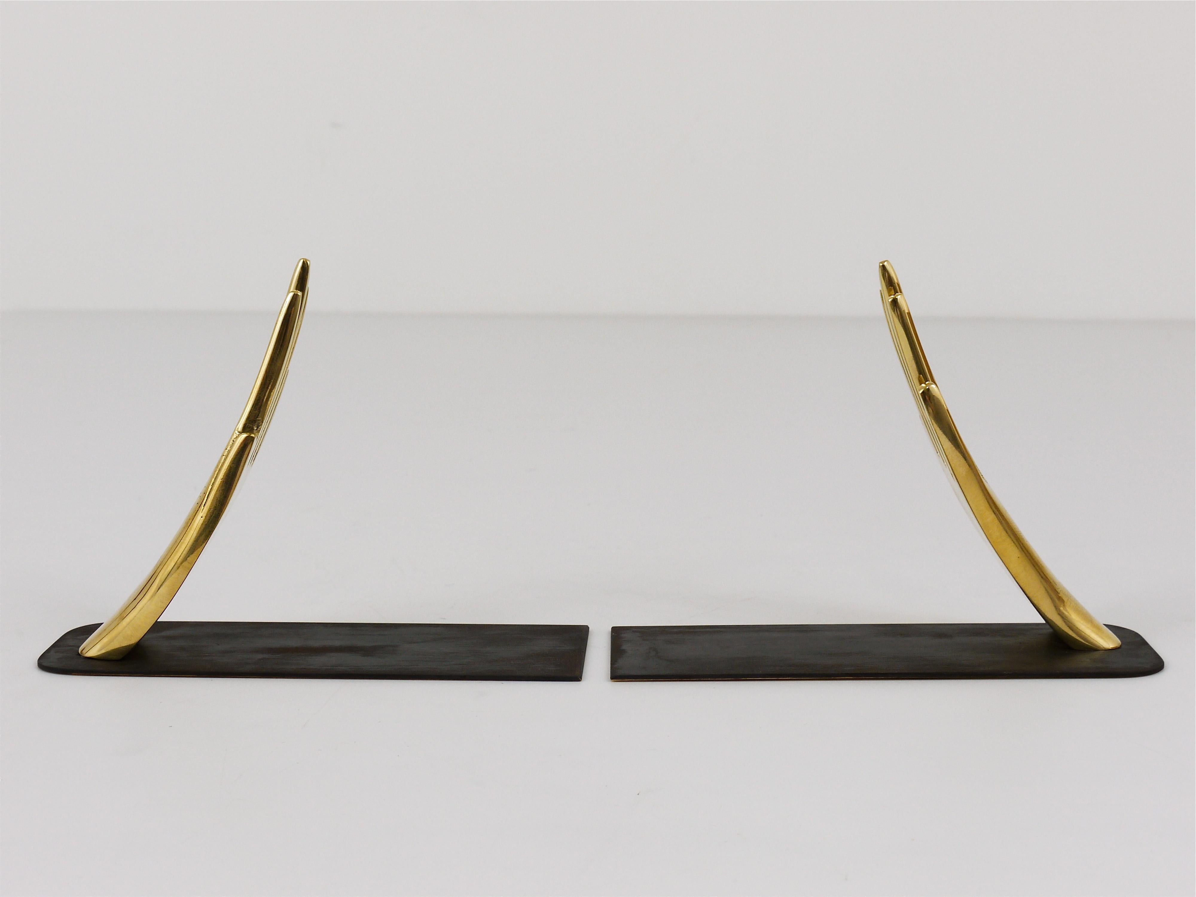 Austrian Carl Auböck Mid-Century Bookends with Brass Hands #1928,  Vienna,  Austria For Sale