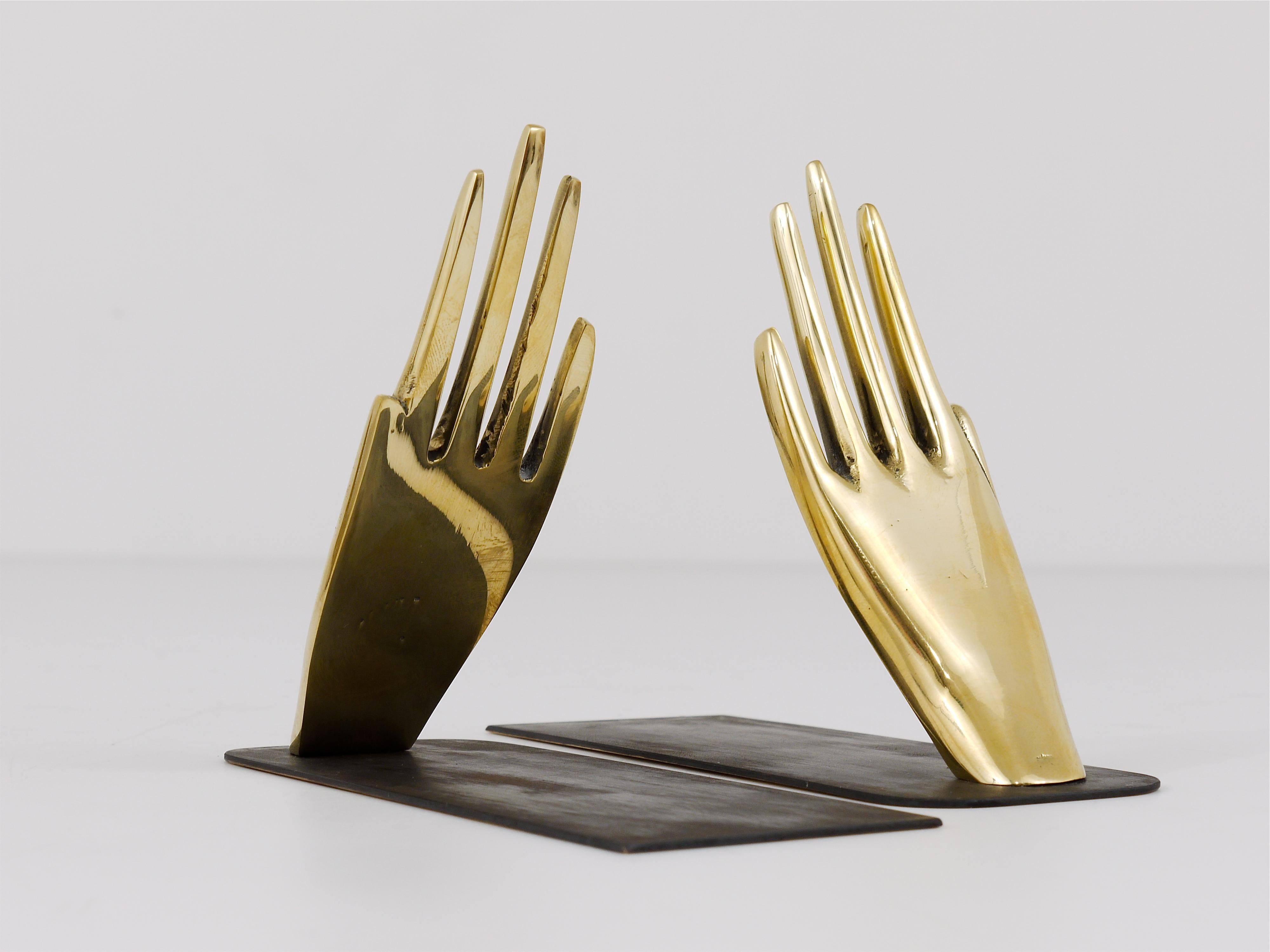 Contemporary Carl Auböck Mid-Century Bookends with Brass Hands #1928,  Vienna,  Austria For Sale