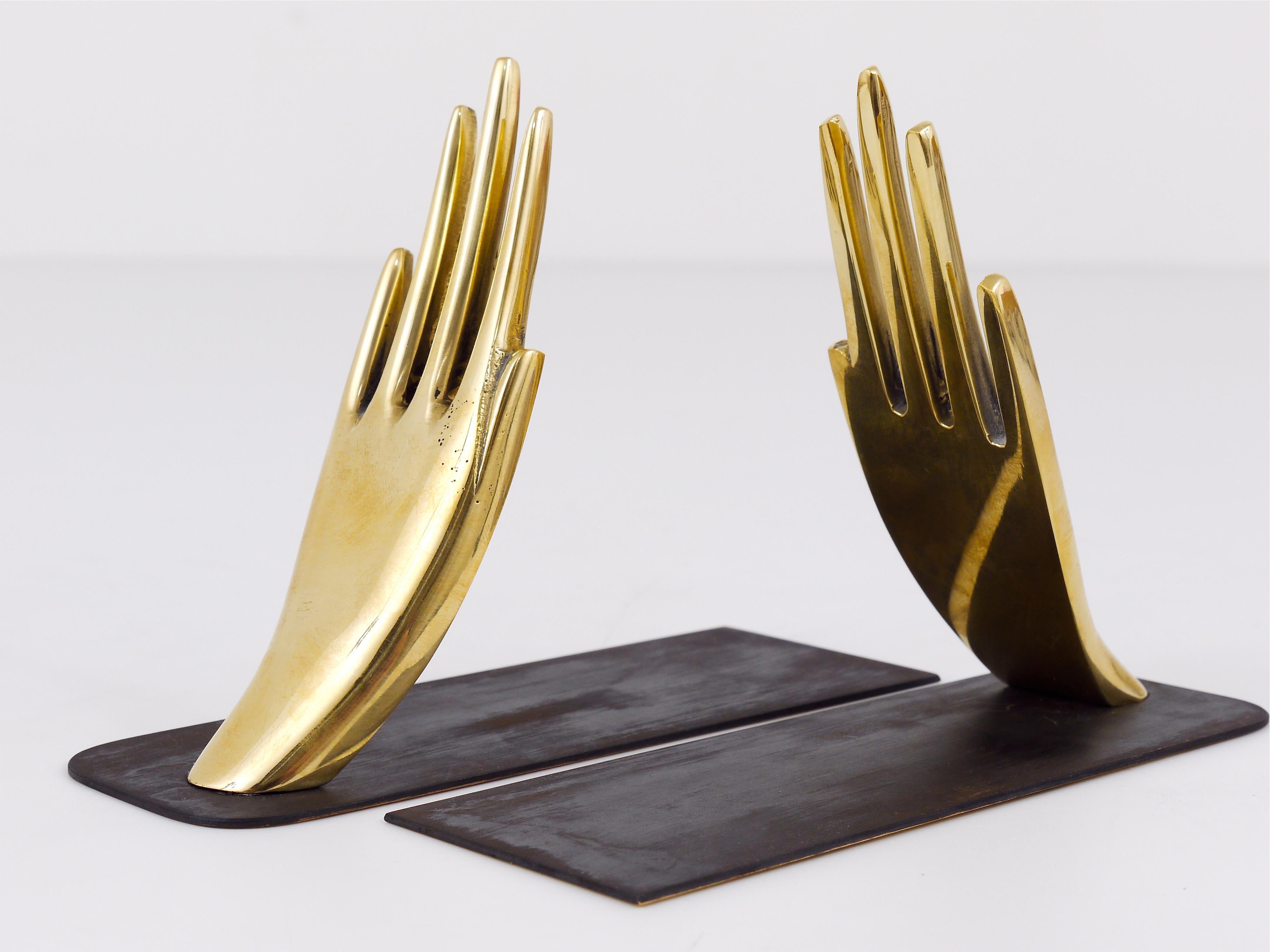 Carl Auböck Mid-Century Bookends with Brass Hands #1928,  Vienna,  Austria For Sale 2