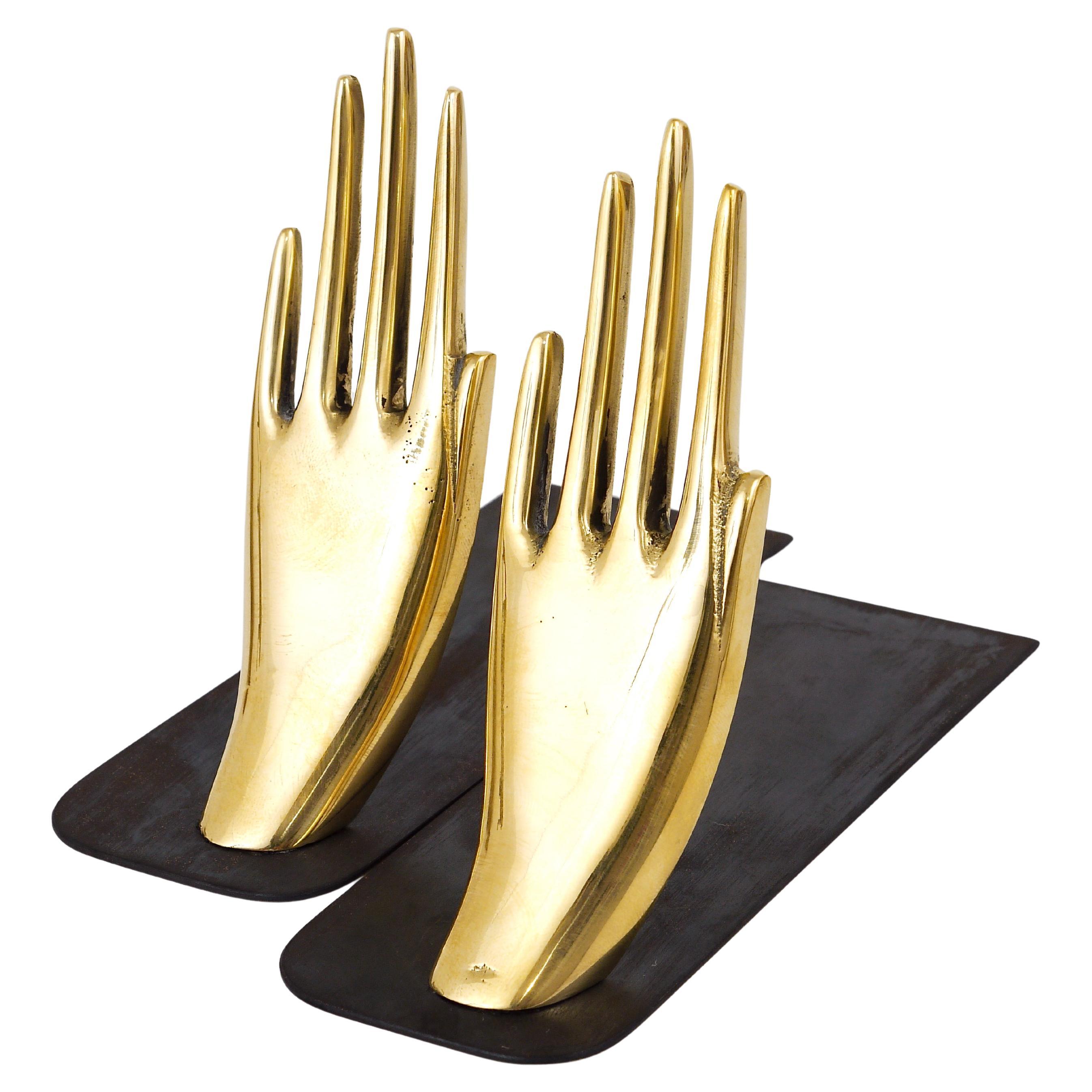 Carl Auböck Mid-Century Bookends with Brass Hands #1928,  Vienna,  Austria
