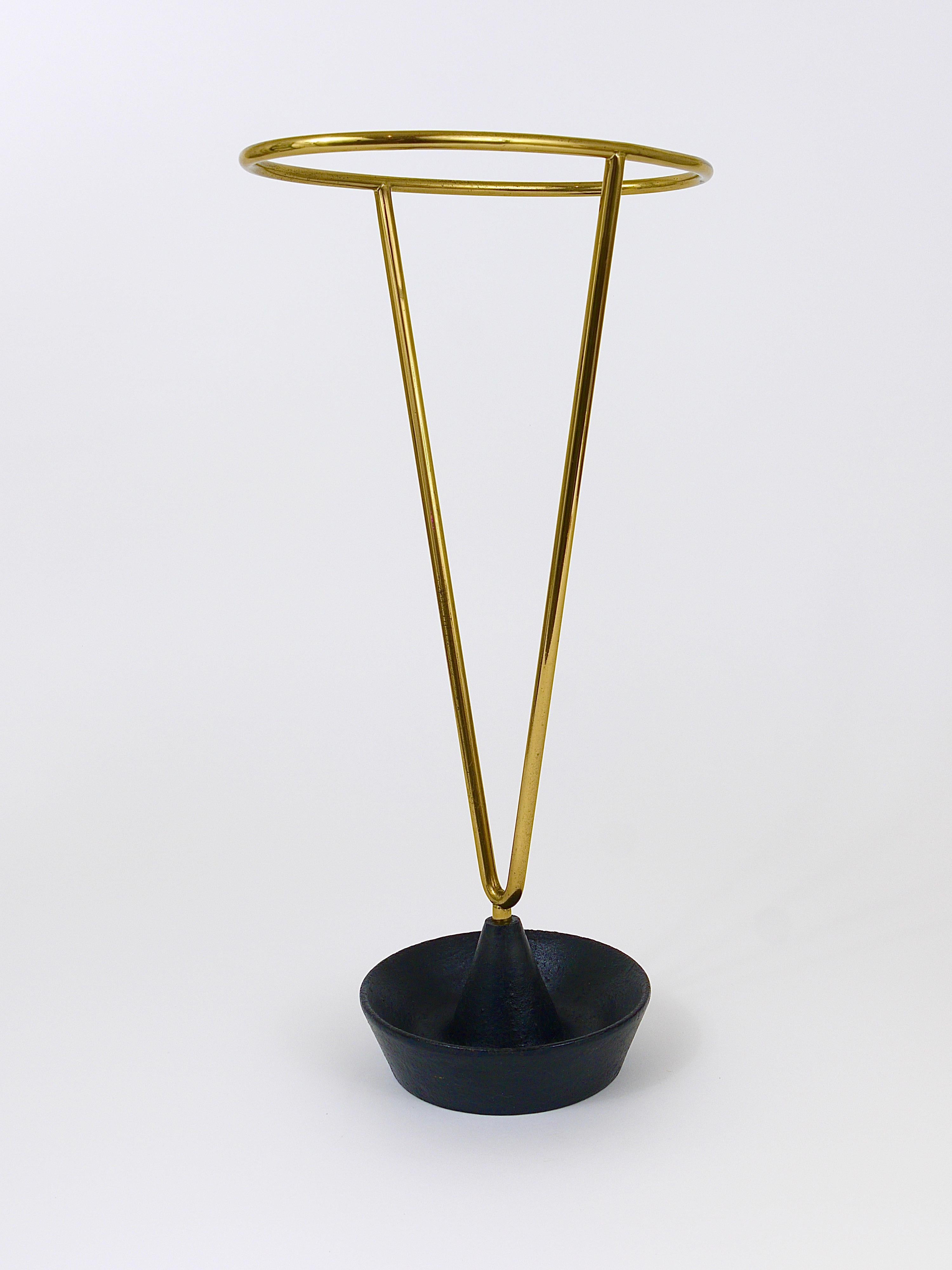 Carl Auböck Mid-Century Brass and Cast Iron Umbrella Stand, Austria, 1950s For Sale 6